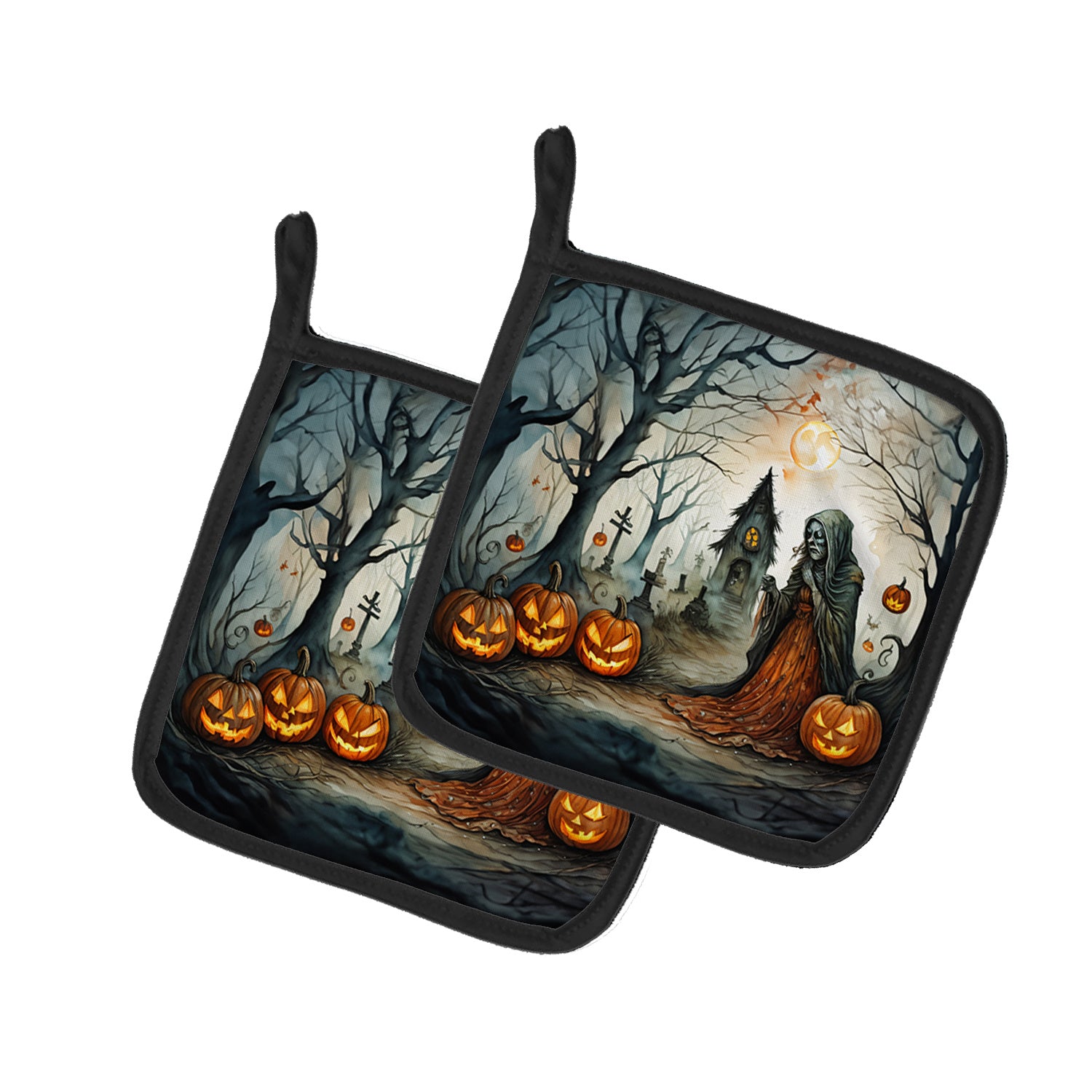 The Weeping Woman Spooky Halloween Pair of Pot Holders Kitchen Heat Resistant Pot Holders Sets Oven Hot Pads for Cooking Baking BBQ, 7 1/2 x 7 1/2