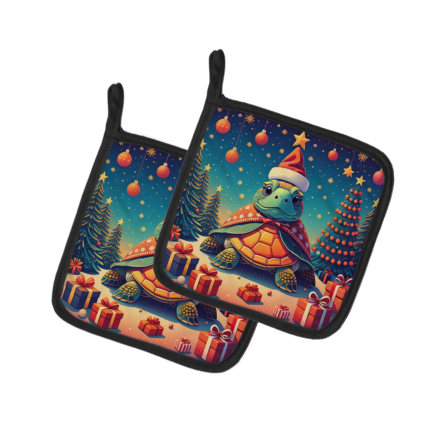 Turtle Christmas Pair of Pot Holders Kitchen Heat Resistant Pot Holders Sets Oven Hot Pads for Cooking Baking BBQ, 7 1/2 x 7 1/2