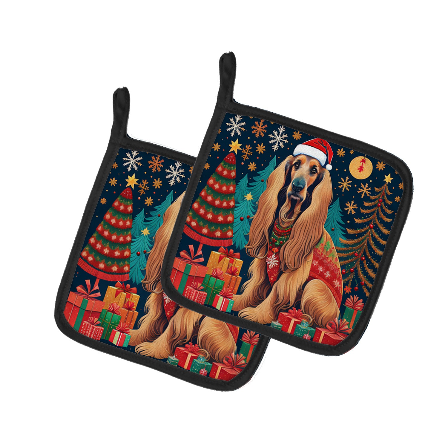 Afghan Hound Christmas Pair of Pot Holders Kitchen Heat Resistant Pot Holders Sets Oven Hot Pads for Cooking Baking BBQ, 7 1/2 x 7 1/2