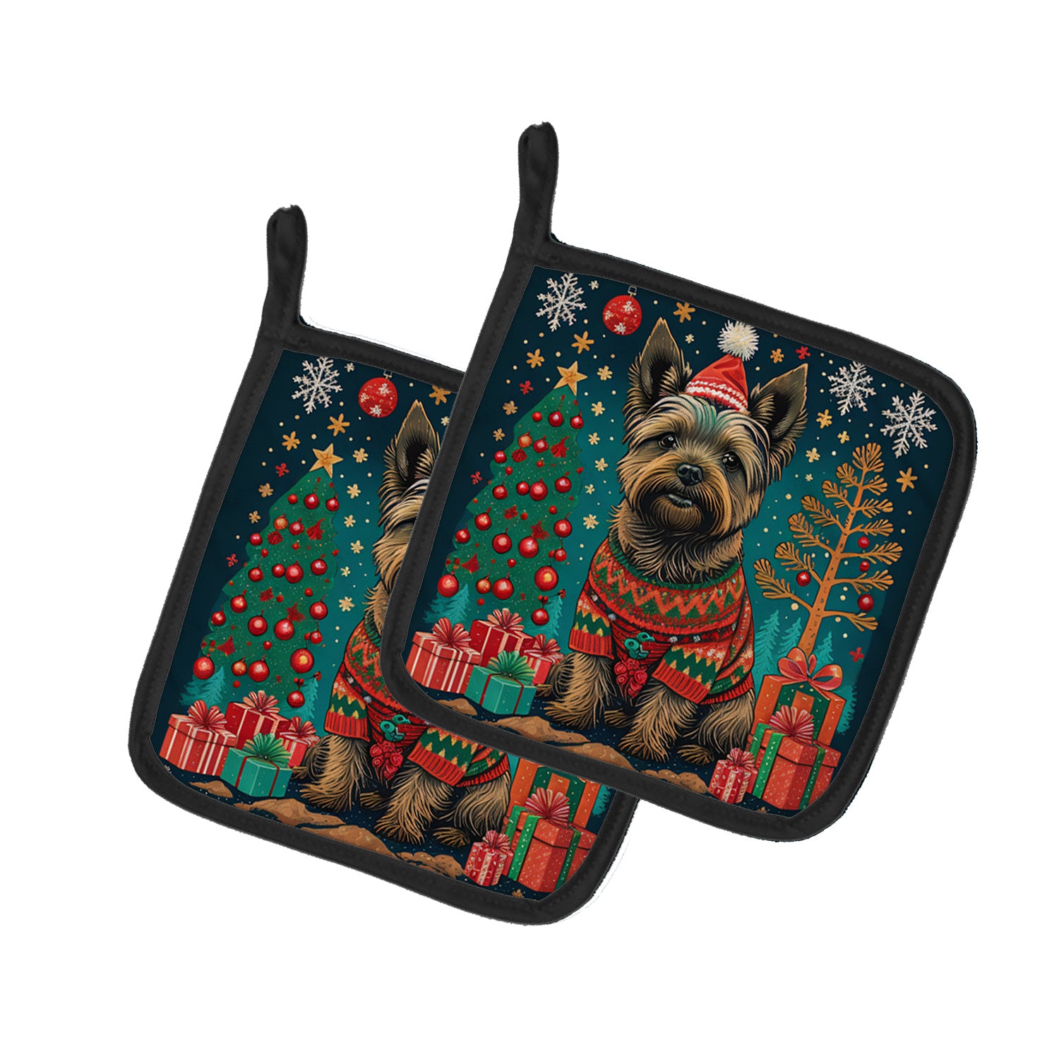 Cairn Terrier Christmas Pair of Pot Holders Kitchen Heat Resistant Pot Holders Sets Oven Hot Pads for Cooking Baking BBQ, 7 1/2 x 7 1/2