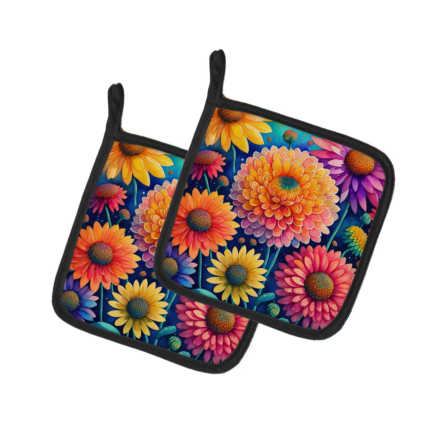 Colorful Chrysanthemums Pair of Pot Holders Kitchen Heat Resistant Pot Holders Sets Oven Hot Pads for Cooking Baking BBQ, 7 1/2 x 7 1/2