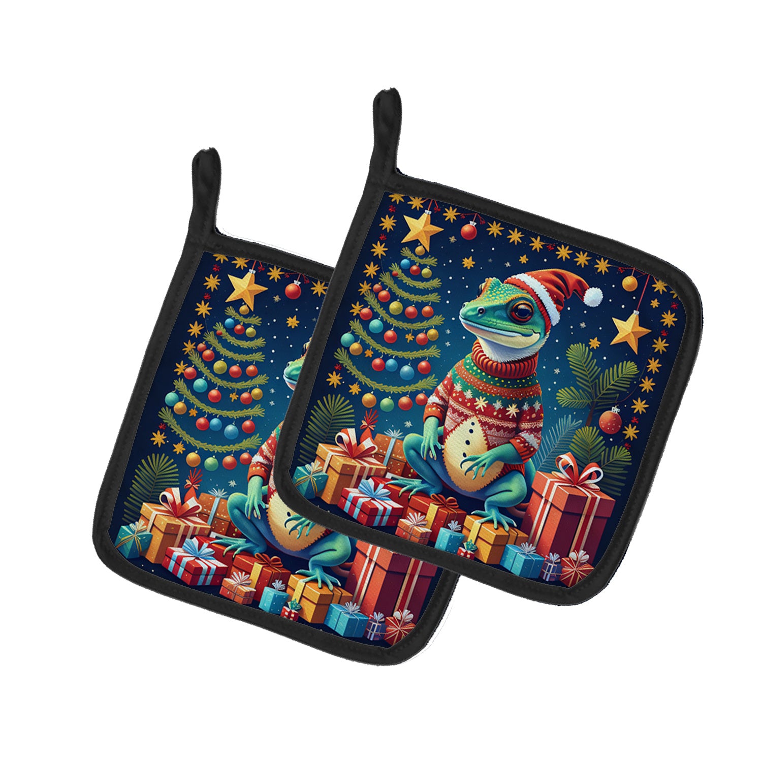 Gecko Christmas Pair of Pot Holders Kitchen Heat Resistant Pot Holders Sets Oven Hot Pads for Cooking Baking BBQ, 7 1/2 x 7 1/2