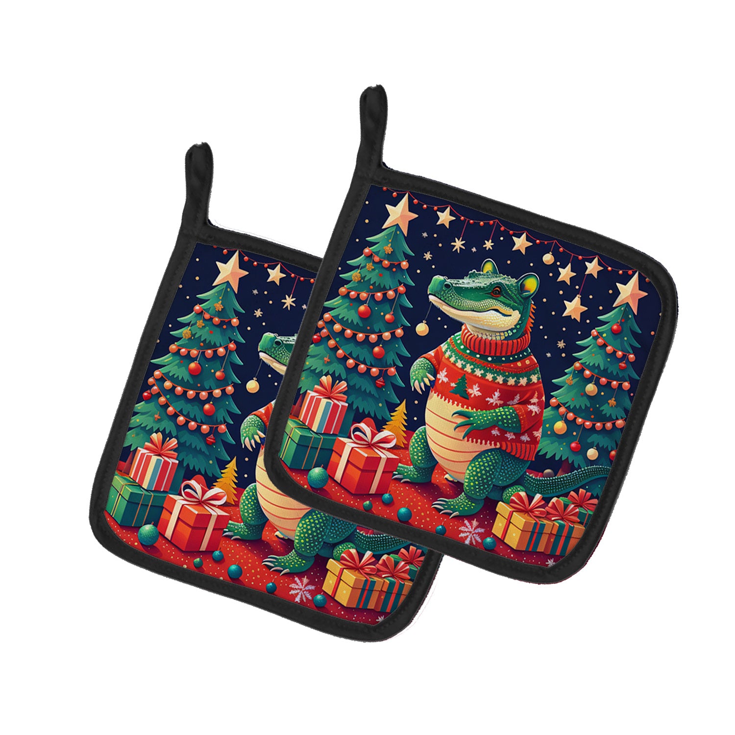 Alligator Christmas Pair of Pot Holders Kitchen Heat Resistant Pot Holders Sets Oven Hot Pads for Cooking Baking BBQ, 7 1/2 x 7 1/2