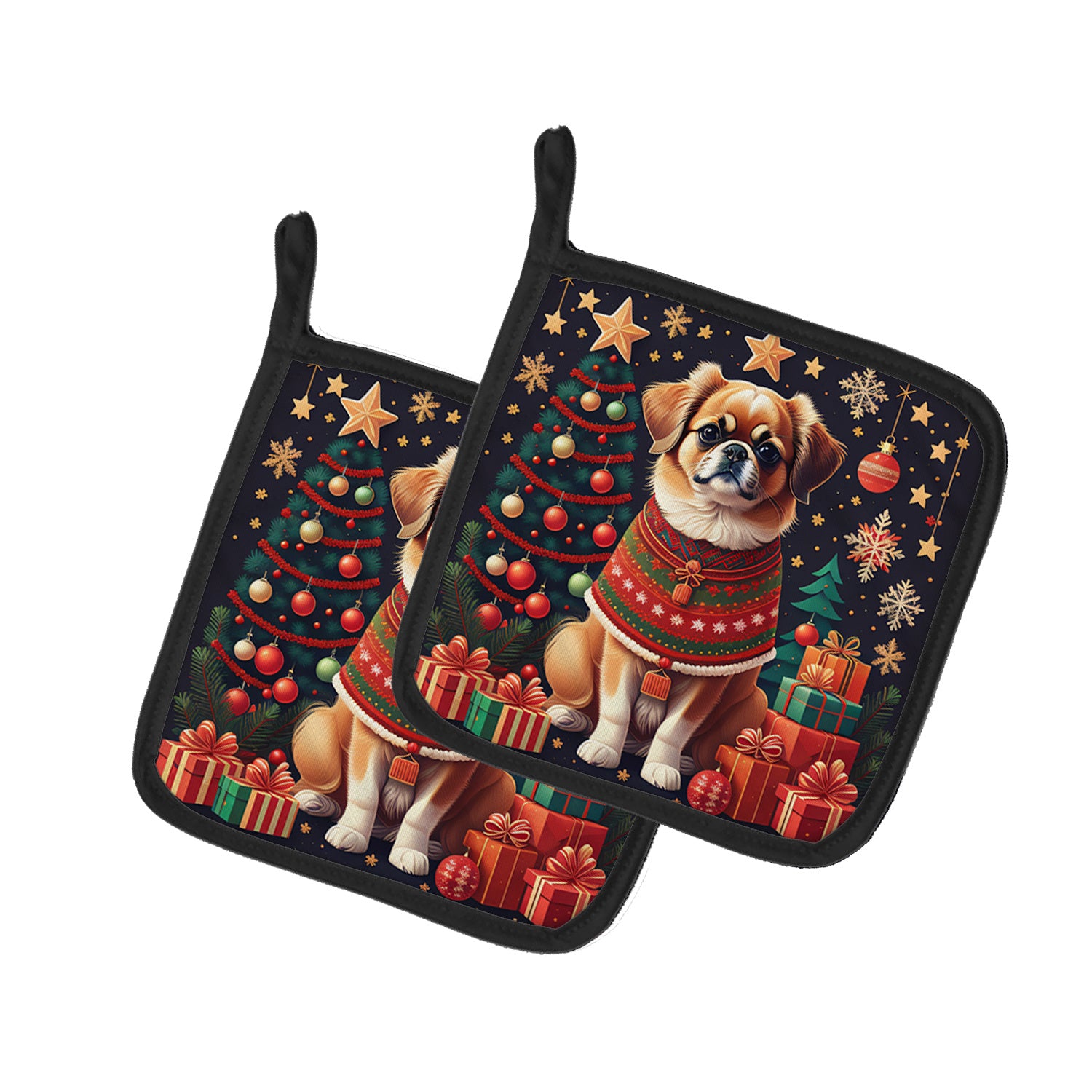 Tibetan Spaniel Christmas Pair of Pot Holders Kitchen Heat Resistant Pot Holders Sets Oven Hot Pads for Cooking Baking BBQ, 7 1/2 x 7 1/2