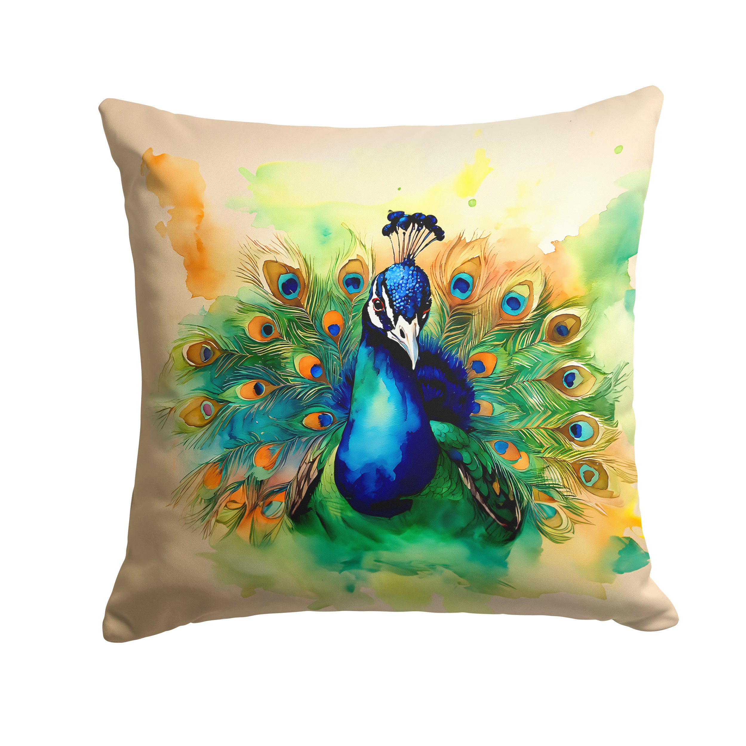 Peacock Throw Pillow Machine Washable, Indoor Outdoor Decorative Pillow for Couch, Bed or Patio, 14Hx14W