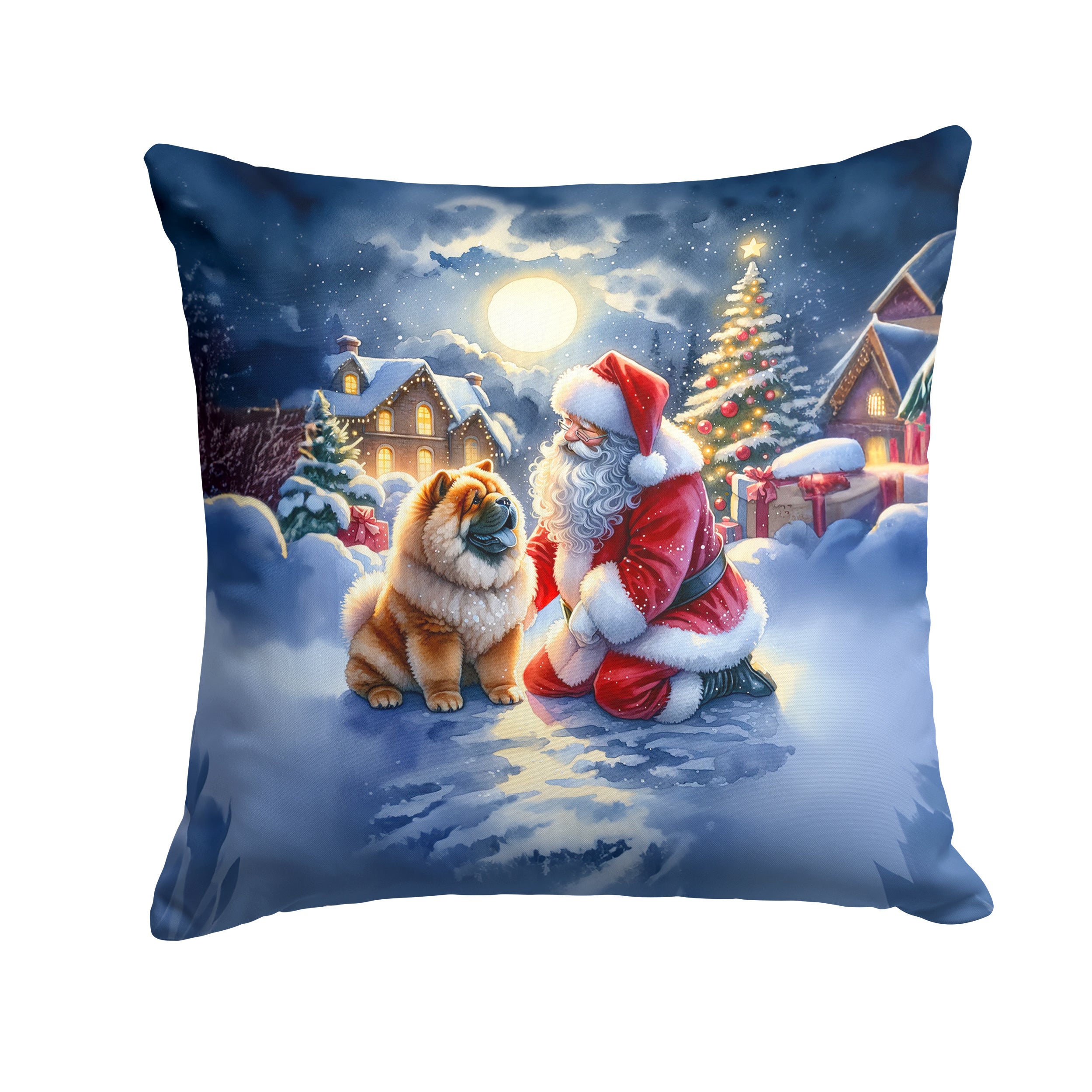 Chow Chow and Santa Claus Throw Pillow Machine Washable, Indoor Outdoor Decorative Pillow for Couch, Bed or Patio, 14Hx14W