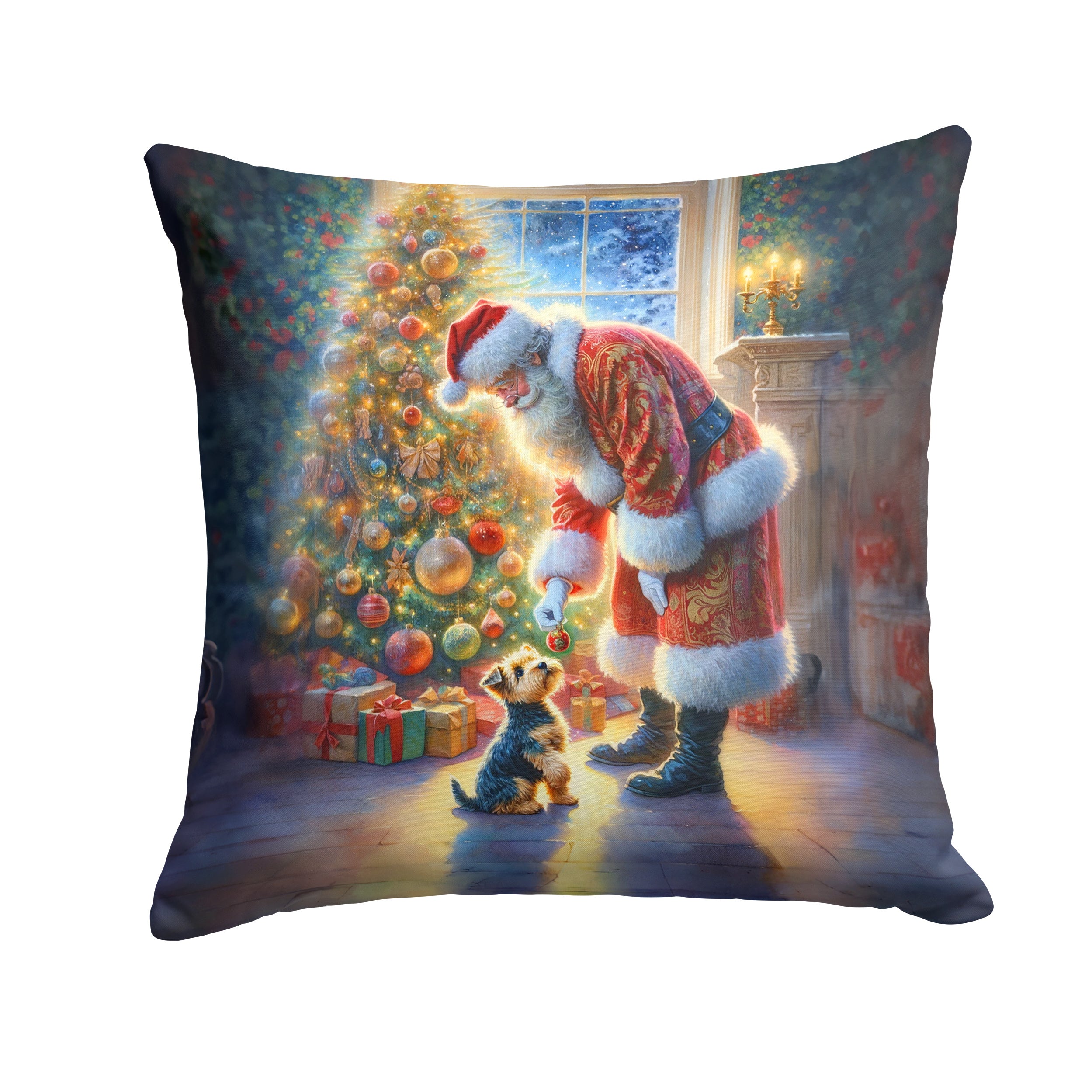 Australian Terrier and Santa Claus Throw Pillow Machine Washable, Indoor Outdoor Decorative Pillow for Couch, Bed or Patio, 14Hx14W