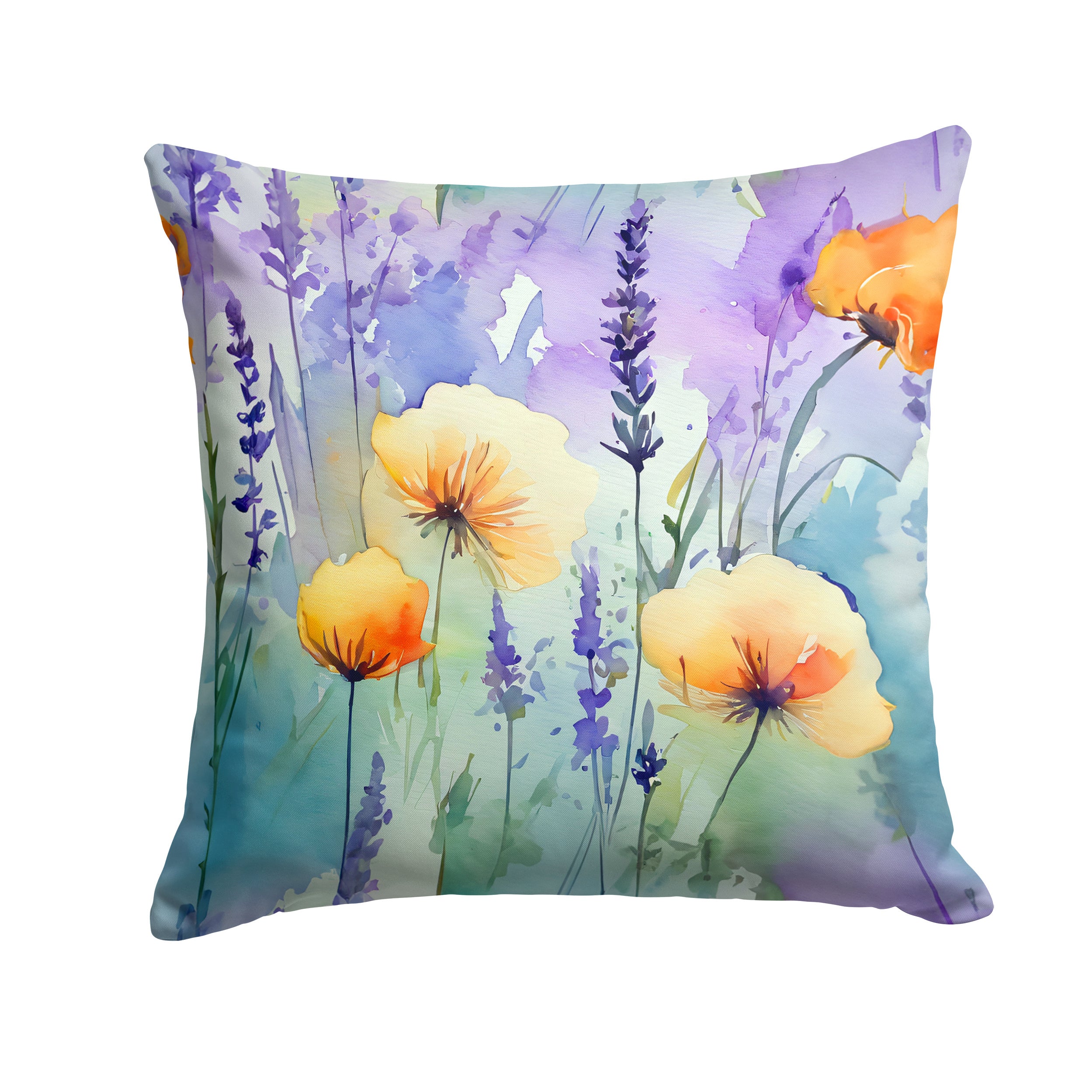 Lavender in Watercolor Throw Pillow Machine Washable, Indoor Outdoor Decorative Pillow for Couch, Bed or Patio, 14Hx14W