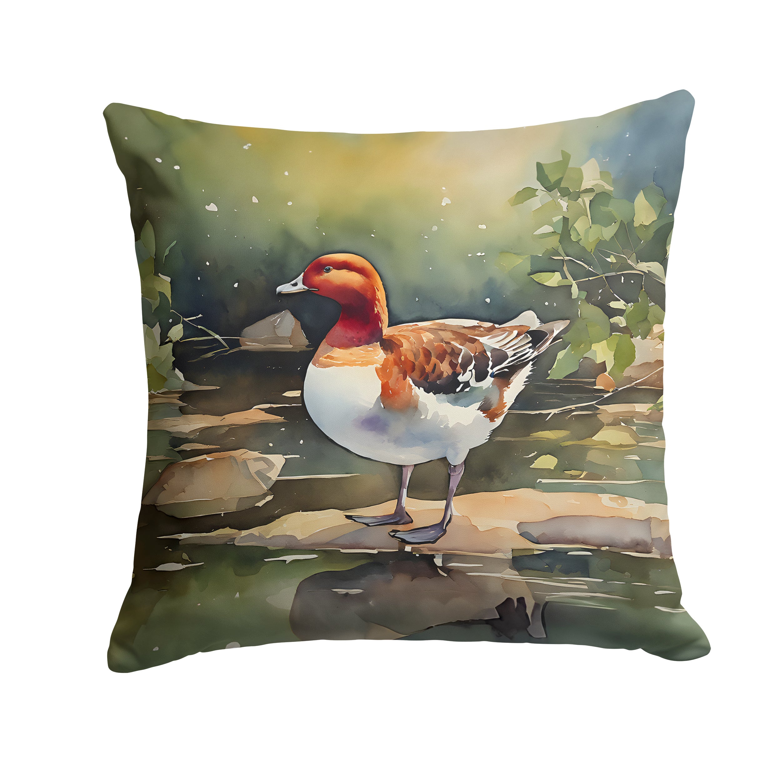 Redhead Duck Throw Pillow Machine Washable, Indoor Outdoor Decorative Pillow for Couch, Bed or Patio, 14Hx14W