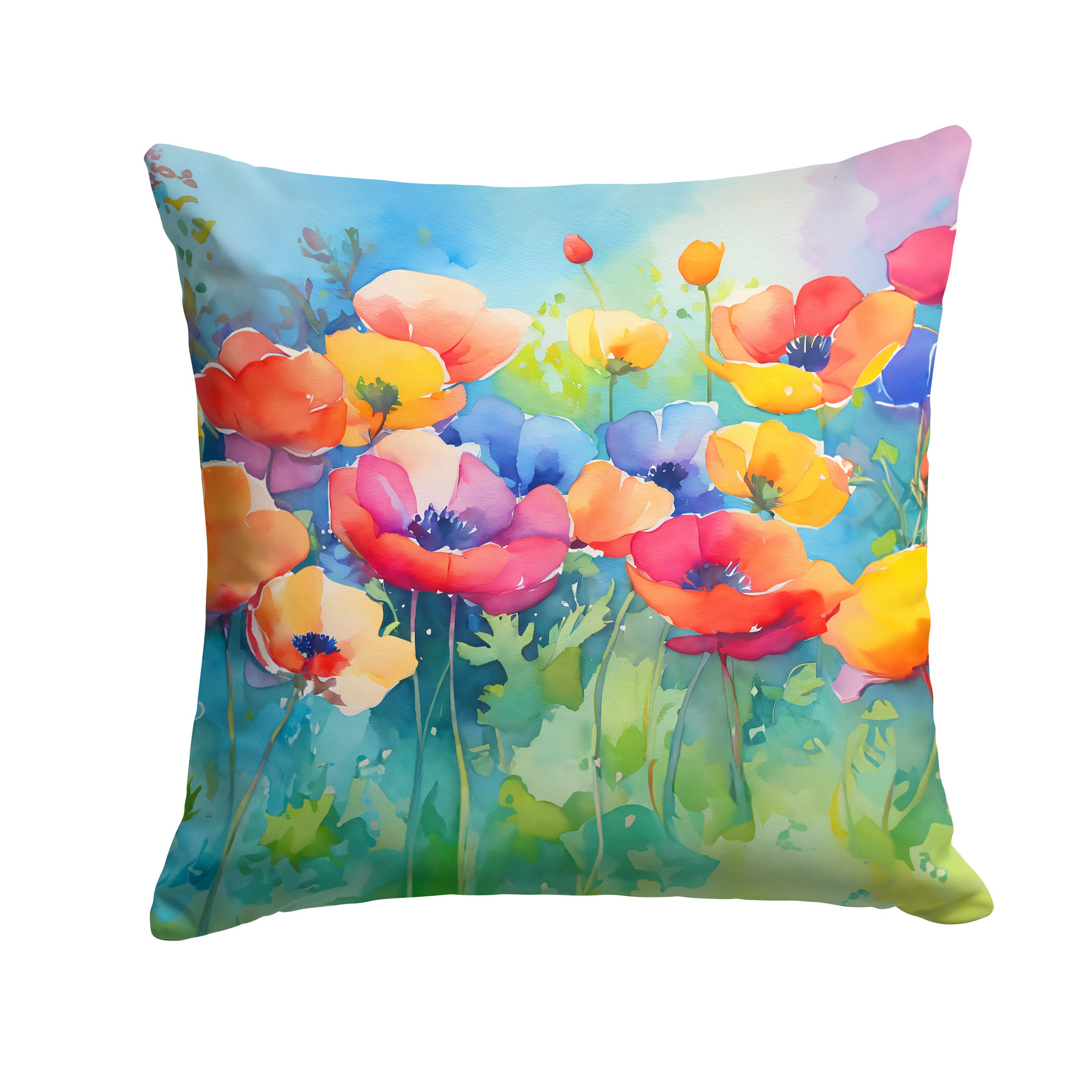 Anemones in Watercolor Throw Pillow Machine Washable, Indoor Outdoor Decorative Pillow for Couch, Bed or Patio, 14Hx14W