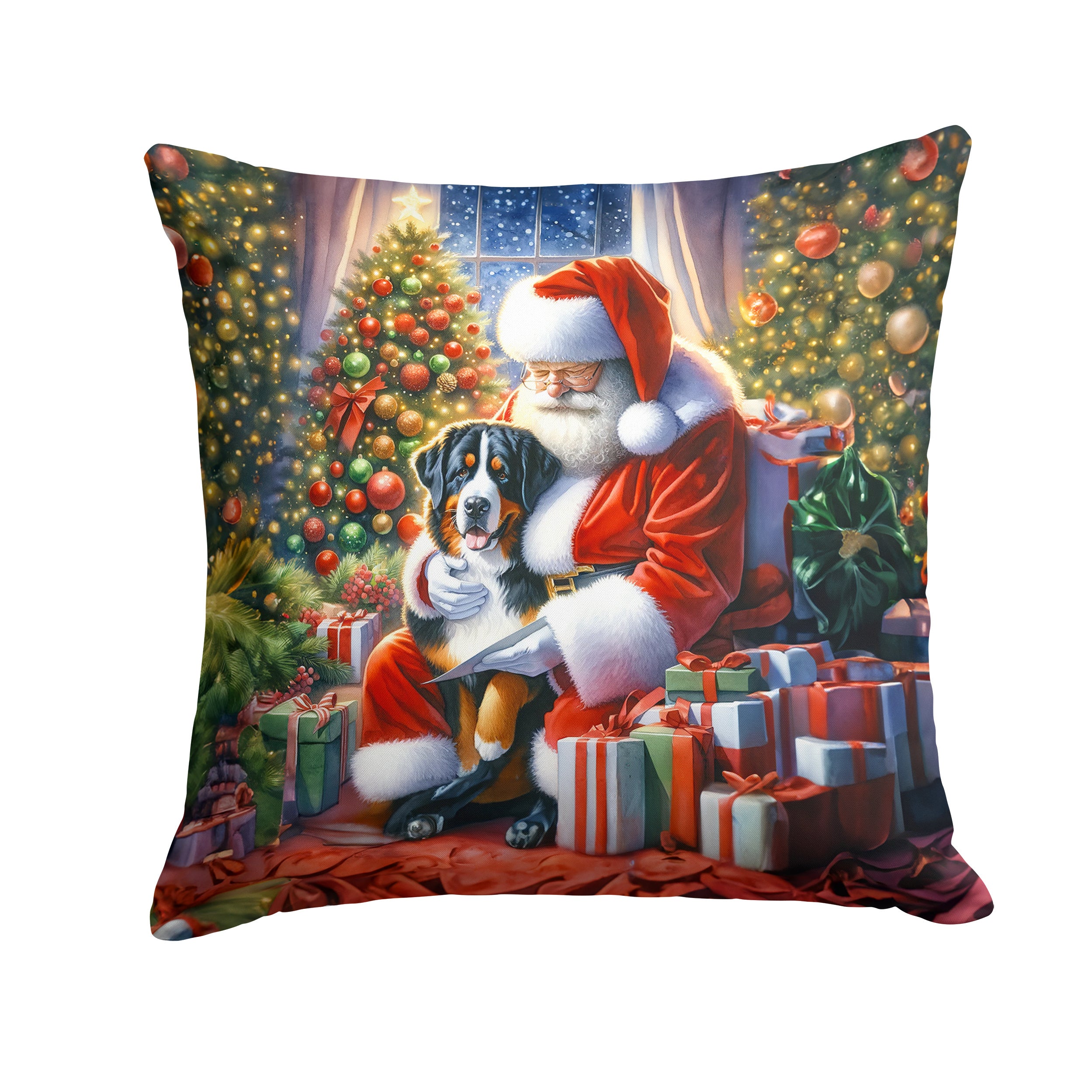 Greater Swiss Mountain Dog and Santa Claus Throw Pillow Machine Washable, Indoor Outdoor Decorative Pillow for Couch, Bed or Patio, 14Hx14W