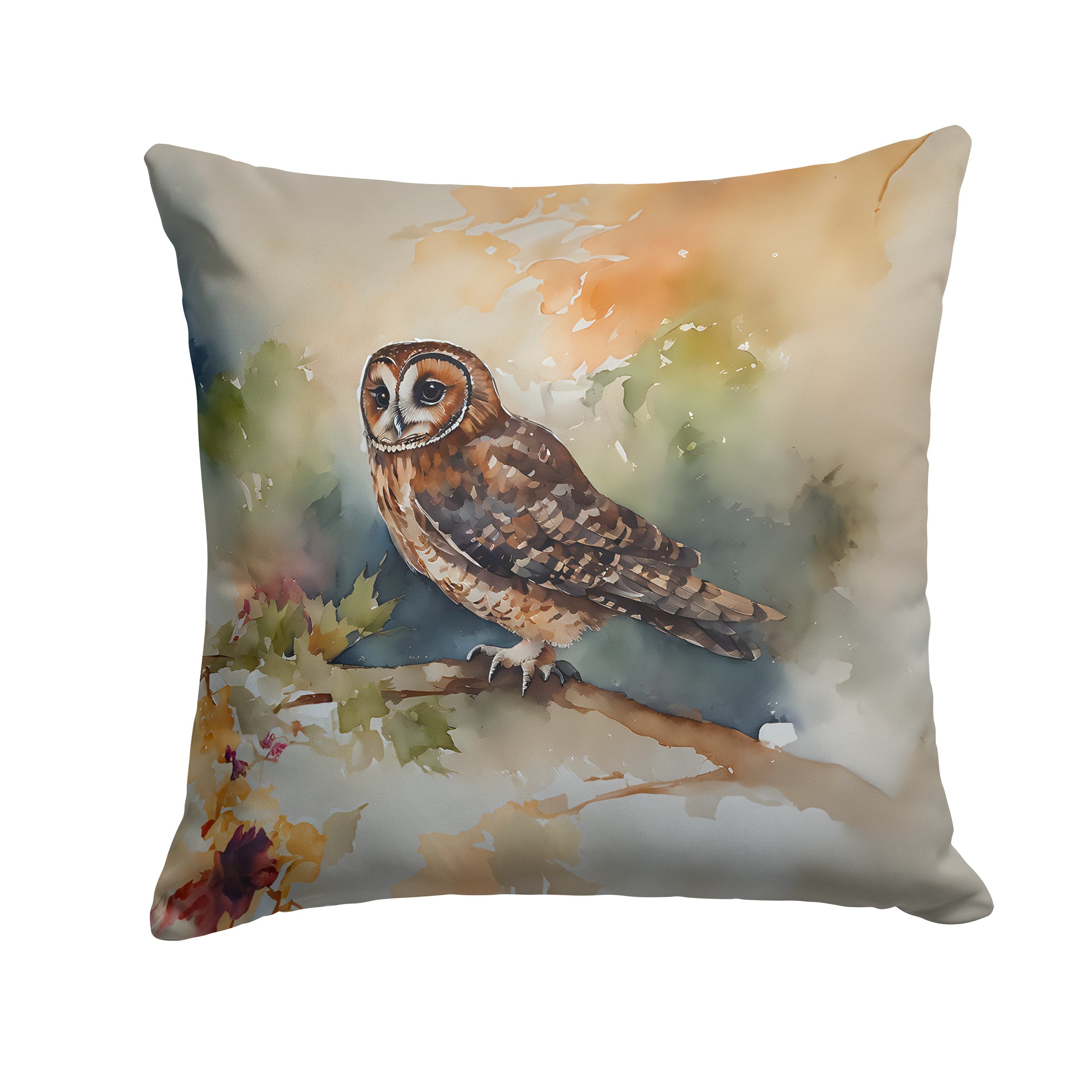 Tawny Owl Throw Pillow Machine Washable, Indoor Outdoor Decorative Pillow for Couch, Bed or Patio, 14Hx14W