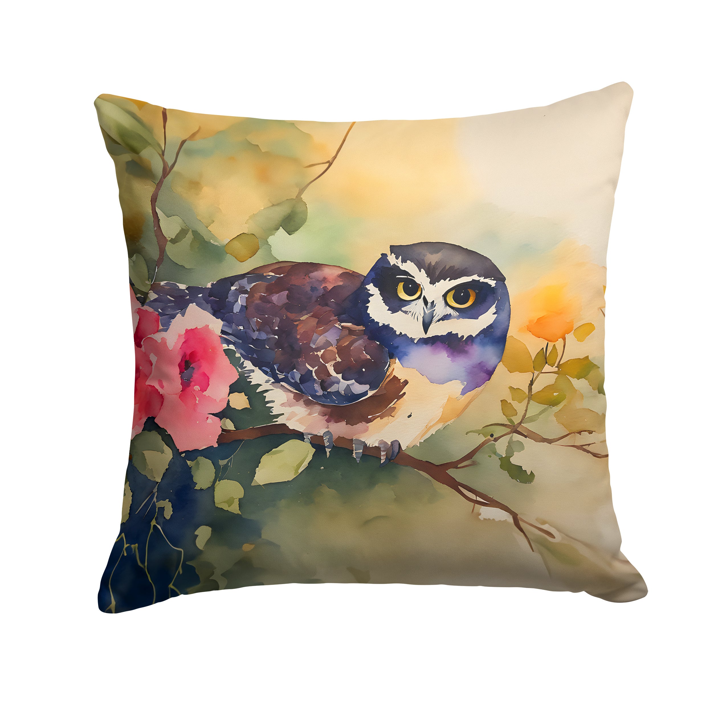 Spectacled Owl Throw Pillow Machine Washable, Indoor Outdoor Decorative Pillow for Couch, Bed or Patio, 14Hx14W