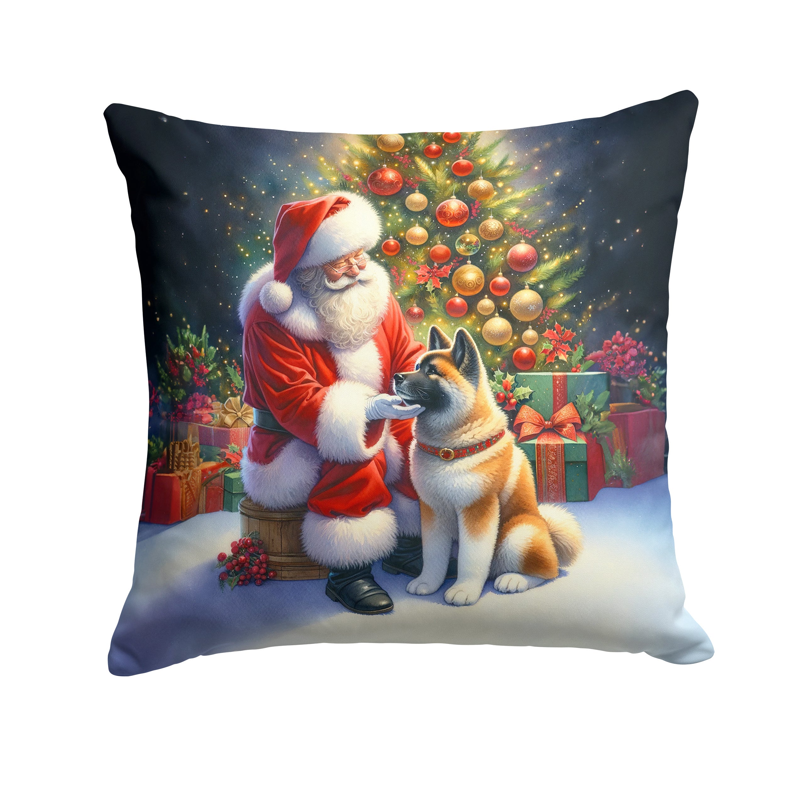 Akita and Santa Claus Throw Pillow Machine Washable, Indoor Outdoor Decorative Pillow for Couch, Bed or Patio, 14Hx14W