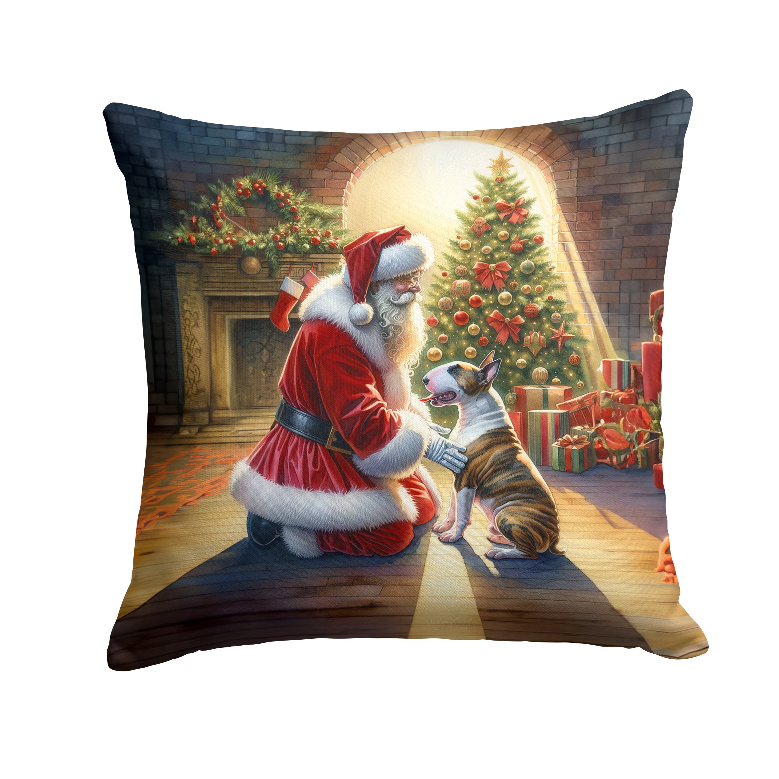 NEW Bull Terrier and Santa Claus Throw Pillow Machine Washable, Indoor Outdoor Decorative Pillow for Couch, Bed or Patio, 14Hx14W