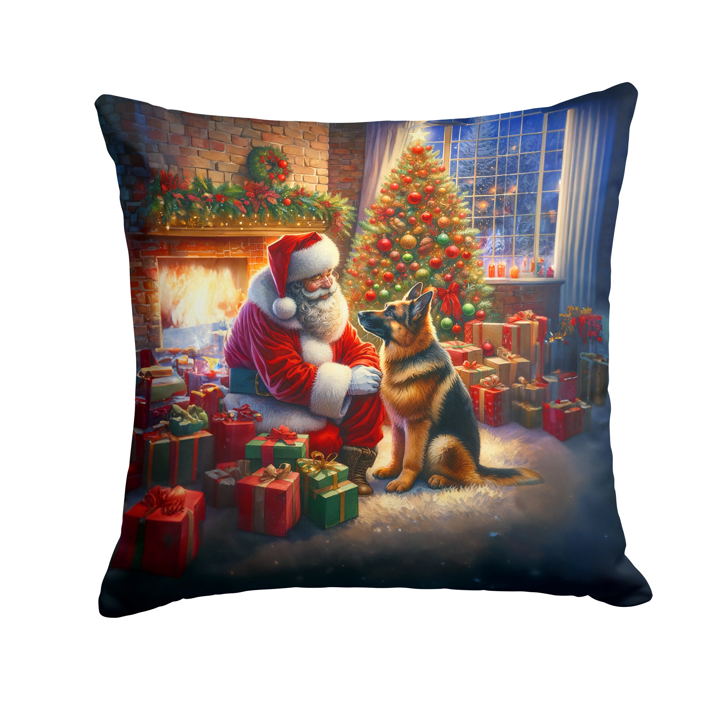 German Shepherd and Santa Claus Throw Pillow Machine Washable, Indoor Outdoor Decorative Pillow for Couch, Bed or Patio, 14Hx14W