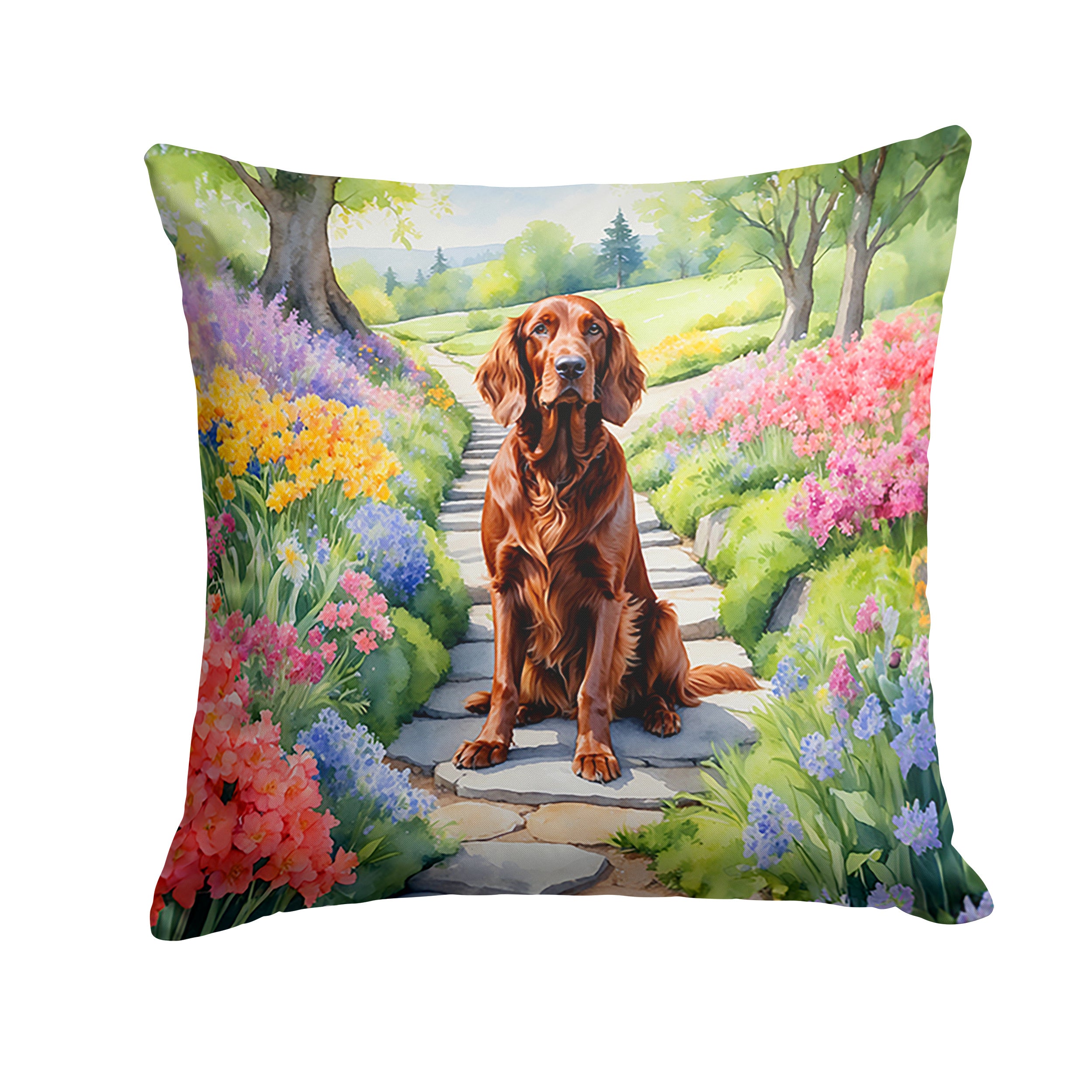 Irish Setter Spring Path Throw Pillow Machine Washable, Indoor Outdoor Decorative Pillow for Couch, Bed or Patio, 14Hx14W