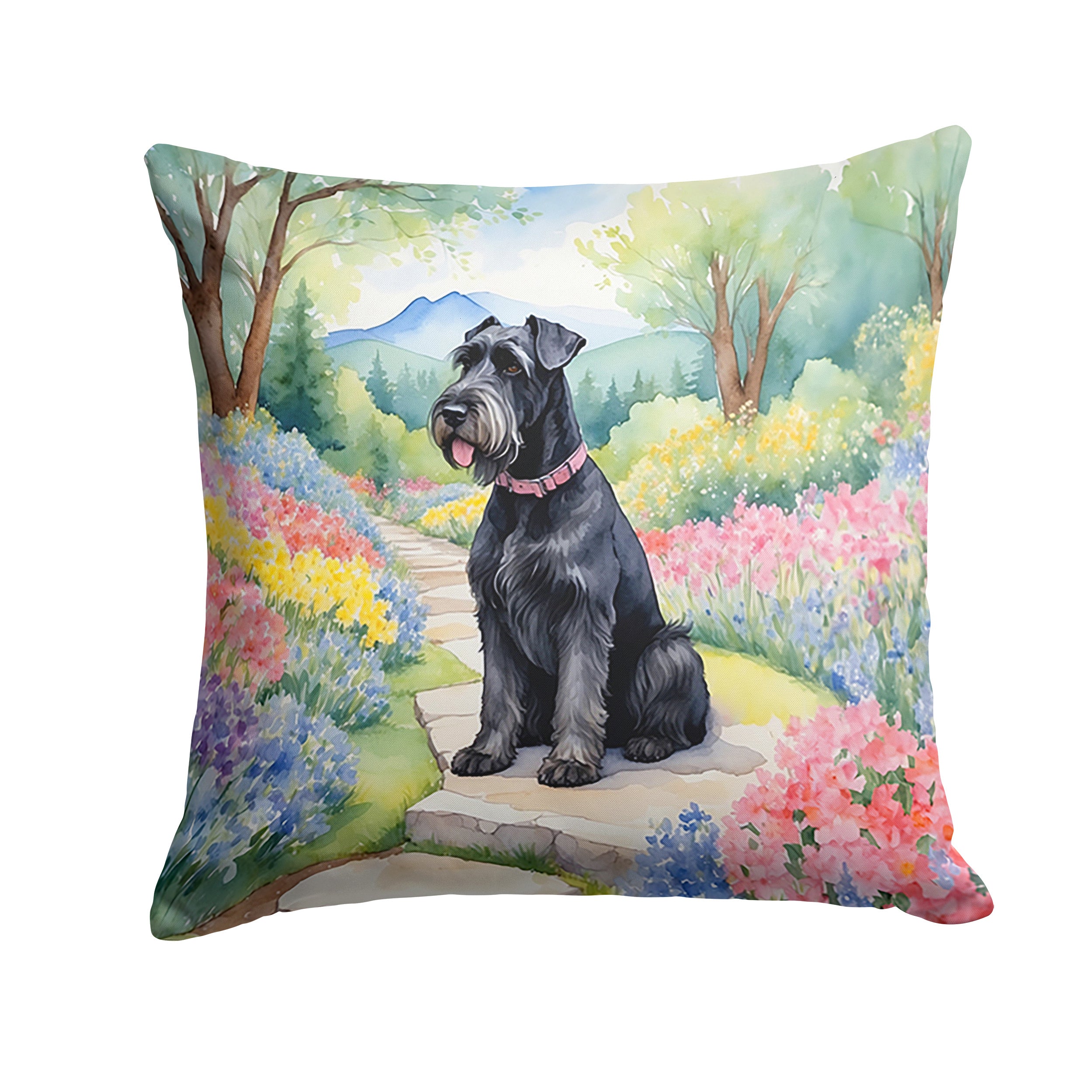 Giant Schnauzer Spring Path Throw Pillow Machine Washable, Indoor Outdoor Decorative Pillow for Couch, Bed or Patio, 14Hx14W