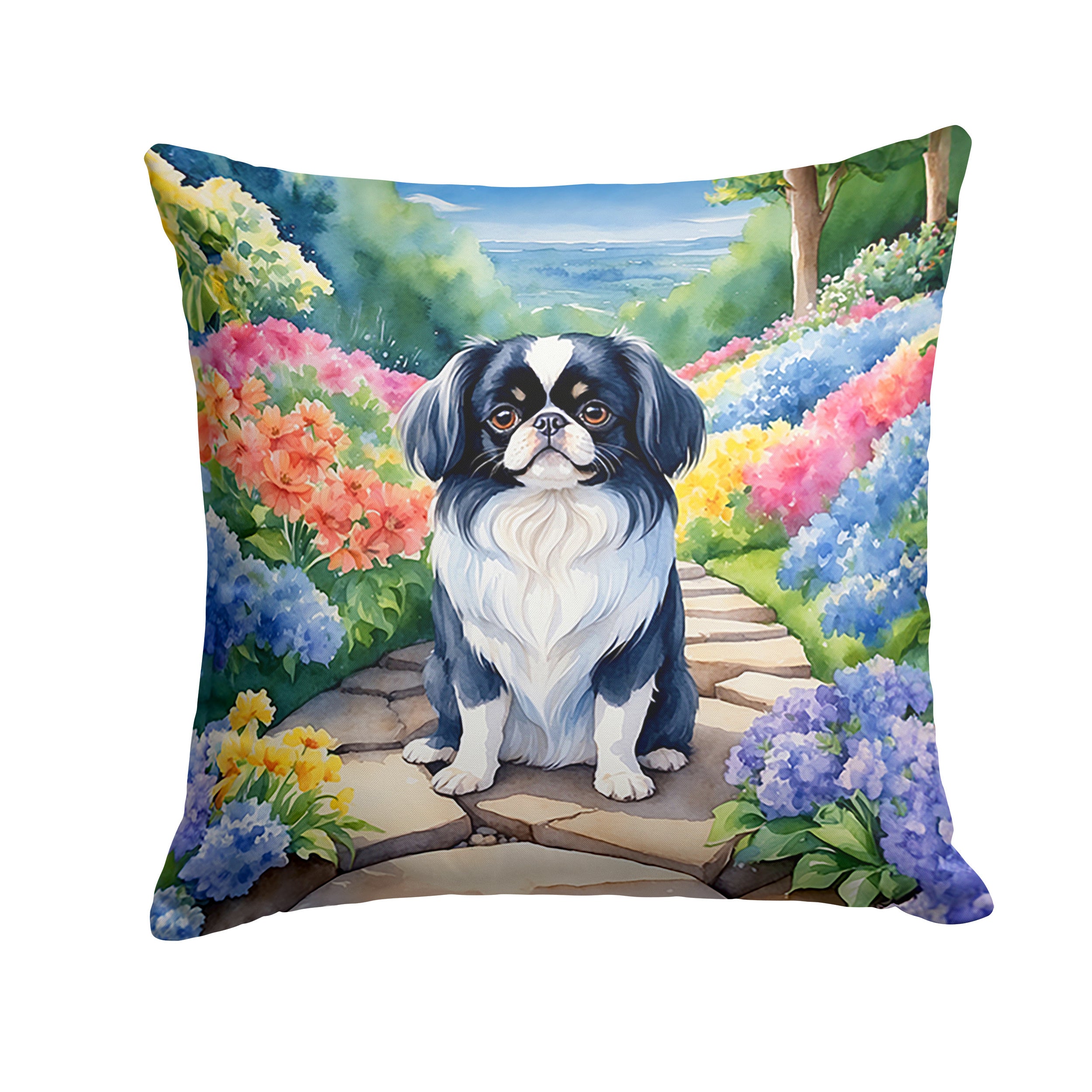 Japanese Chin Spring Path Throw Pillow Machine Washable, Indoor Outdoor Decorative Pillow for Couch, Bed or Patio, 14Hx14W