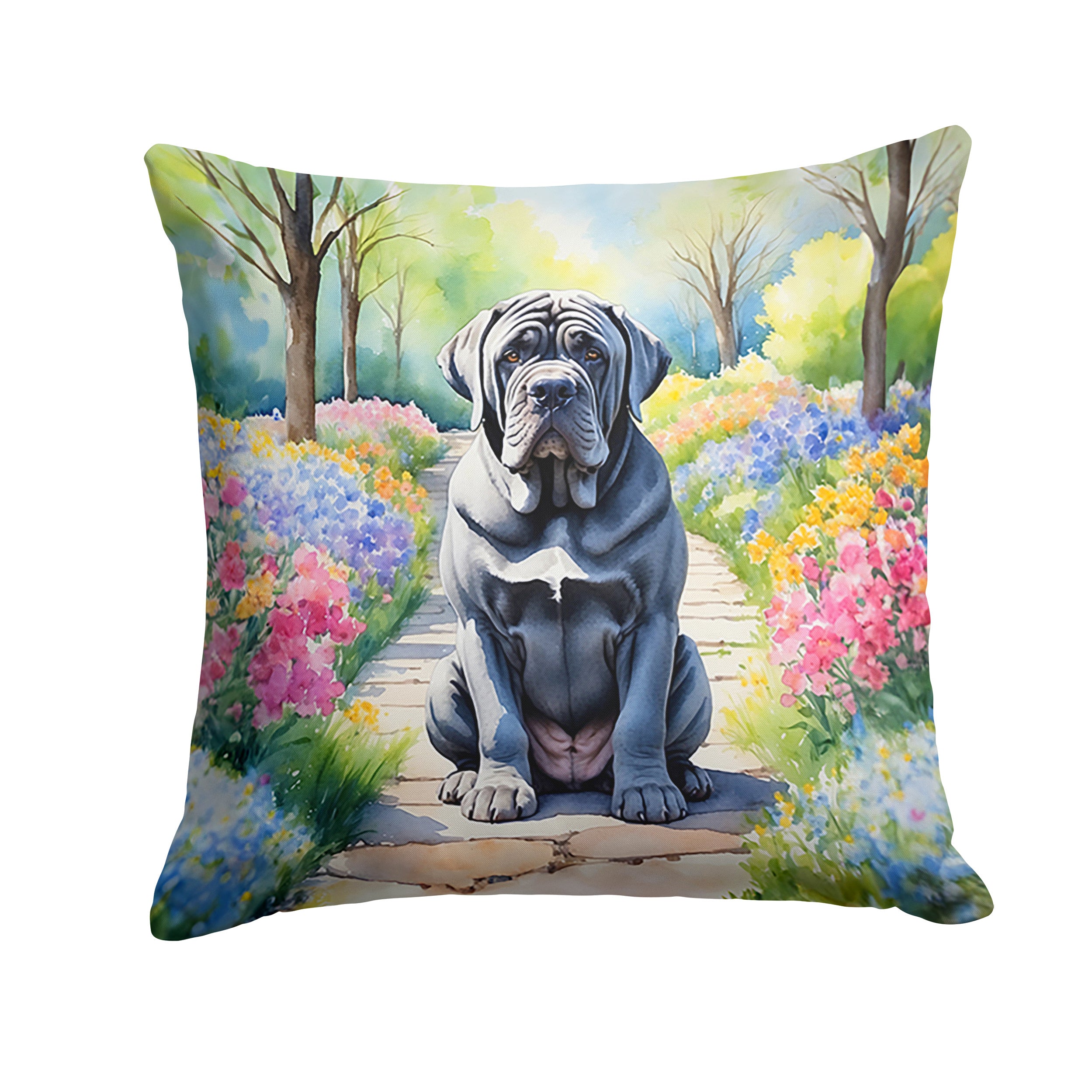 Neapolitan Mastiff Spring Path Throw Pillow Machine Washable, Indoor Outdoor Decorative Pillow for Couch, Bed or Patio, 14Hx14W