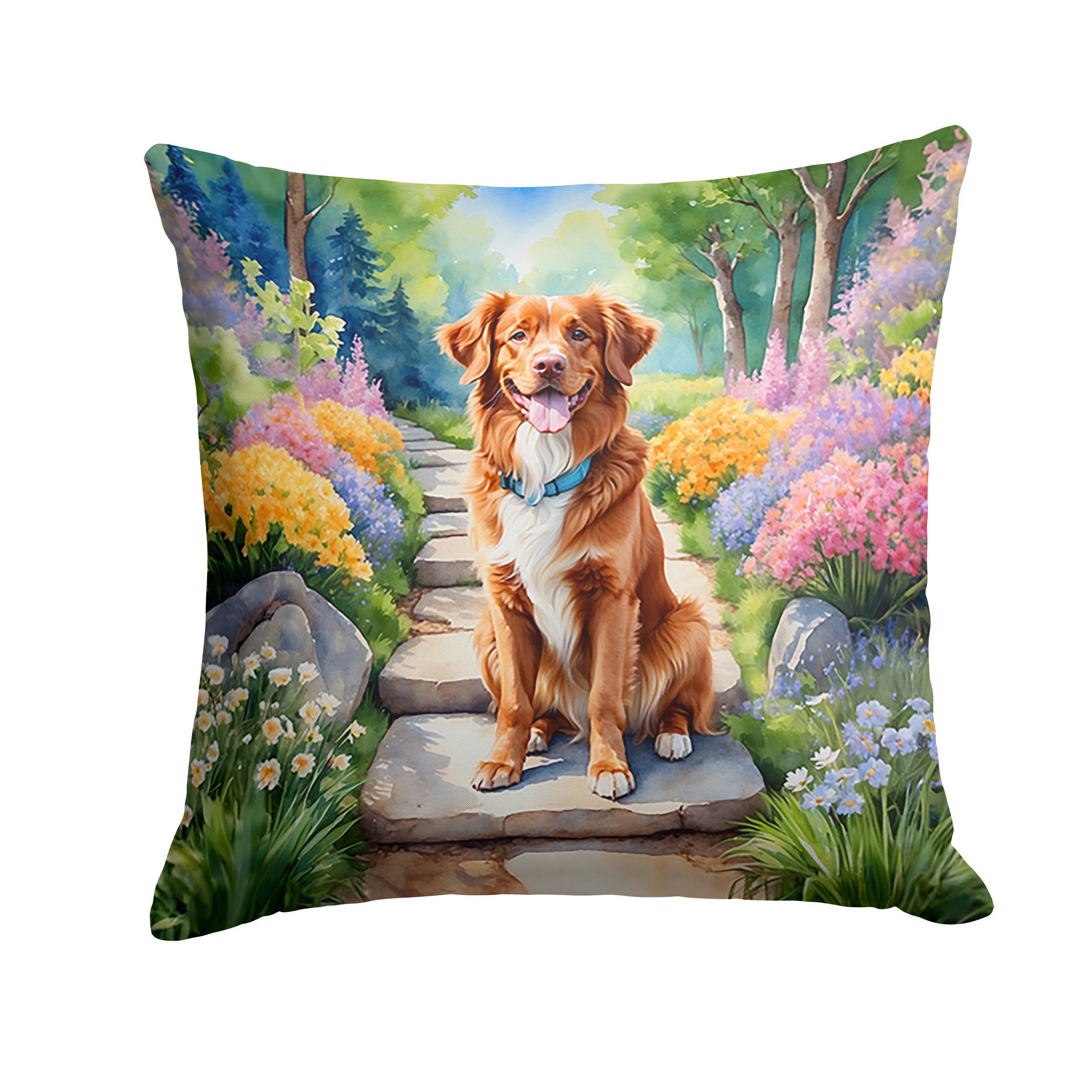 Nova Scotia Duck Tolling Retriever Spring Path Throw Pillow Machine Washable, Indoor Outdoor Decorative Pillow for Couch, Bed or Patio, 14Hx14W