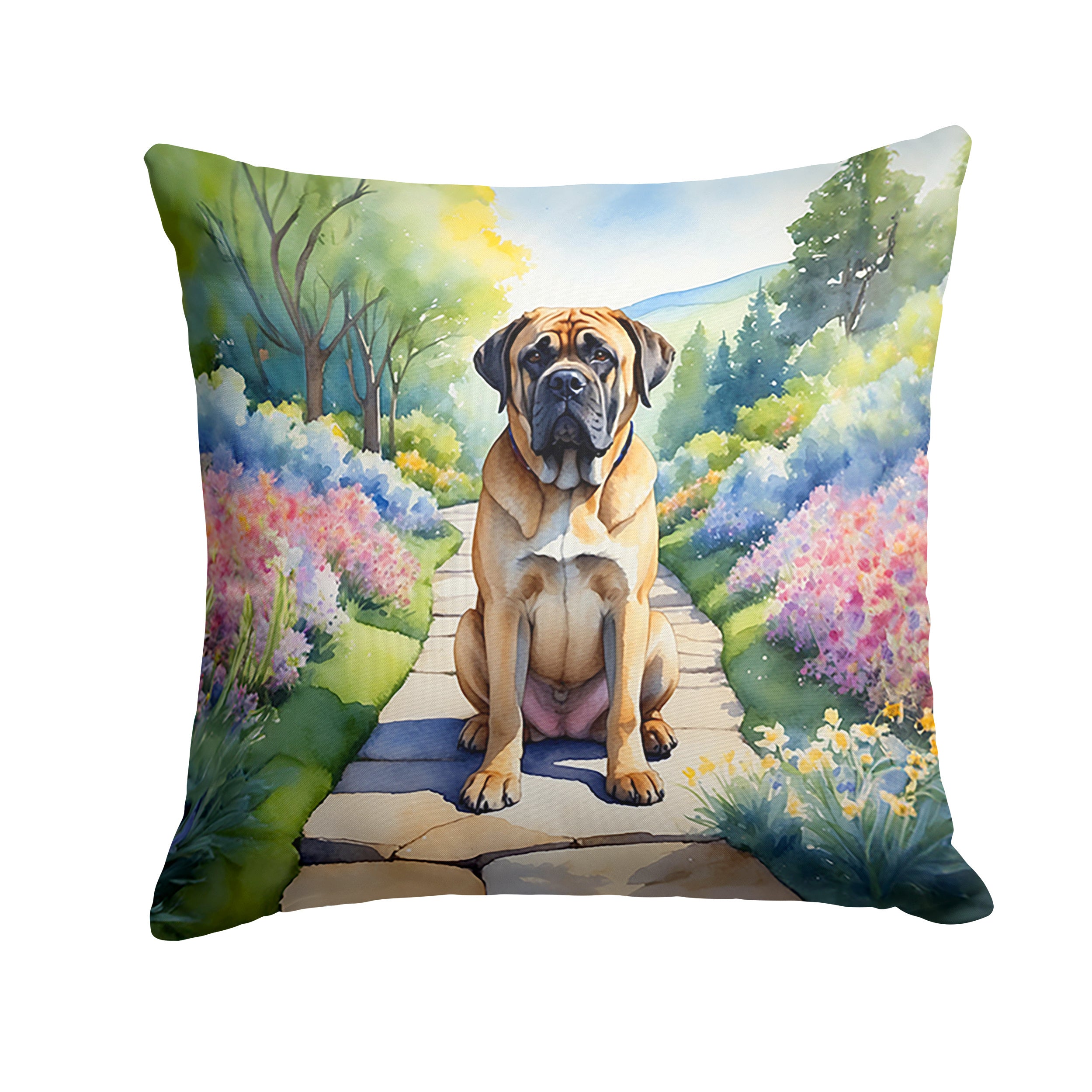 Mastiff Spring Path Throw Pillow Machine Washable, Indoor Outdoor Decorative Pillow for Couch, Bed or Patio, 14Hx14W