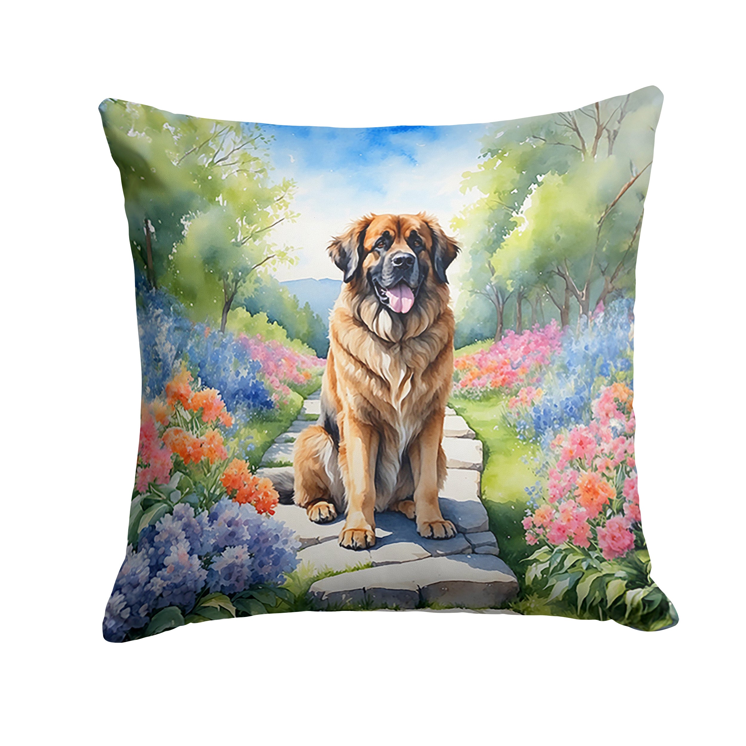 Leonberger Spring Path Throw Pillow Machine Washable, Indoor Outdoor Decorative Pillow for Couch, Bed or Patio, 14Hx14W