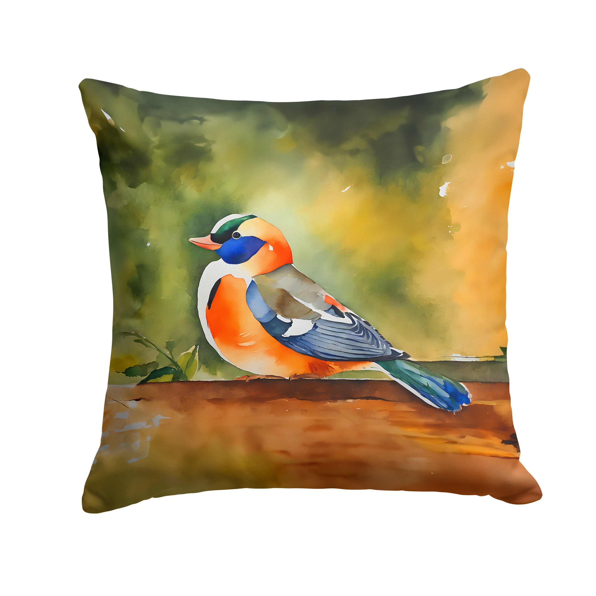 Mandarin Duck Throw Pillow Machine Washable, Indoor Outdoor Decorative Pillow for Couch, Bed or Patio, 14Hx14W