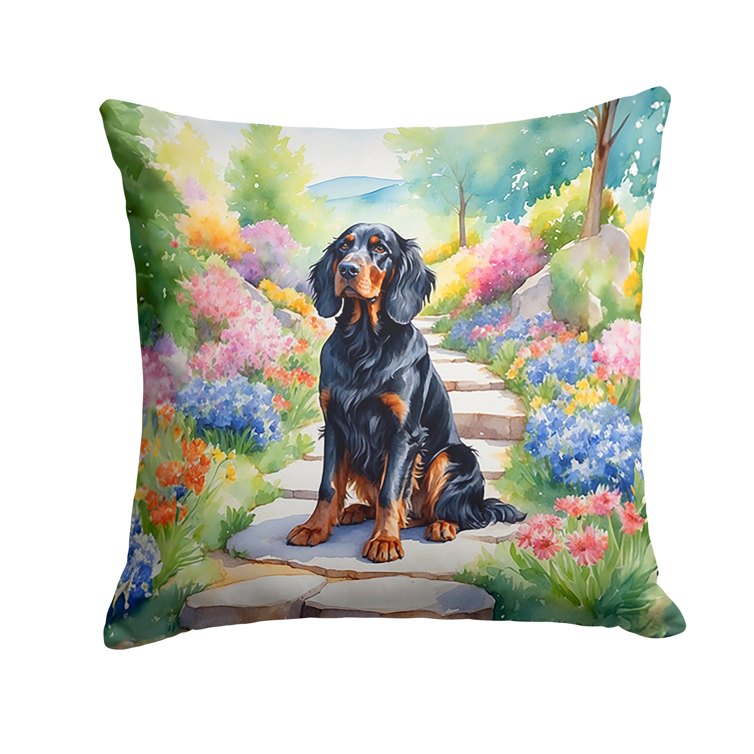 Gordon Setter Spring Path Throw Pillow Machine Washable, Indoor Outdoor Decorative Pillow for Couch, Bed or Patio, 14Hx14W