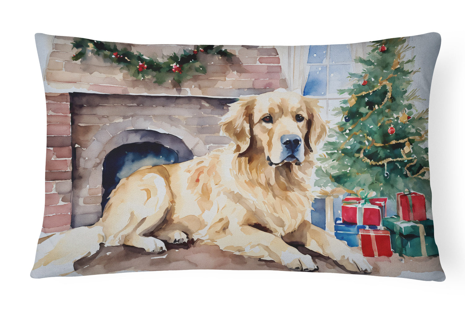 Cozy Christmas Throw Pillow Throw Pillow for Indoor Couch Bed Outdoor Patio Washable, Golden Retriever 2666,12Hx16W