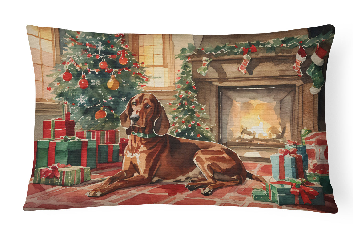 Cozy Christmas Throw Pillow Throw Pillow for Indoor Couch Bed Outdoor Patio Washable, Redbone Coonhound 2734,12Hx16W