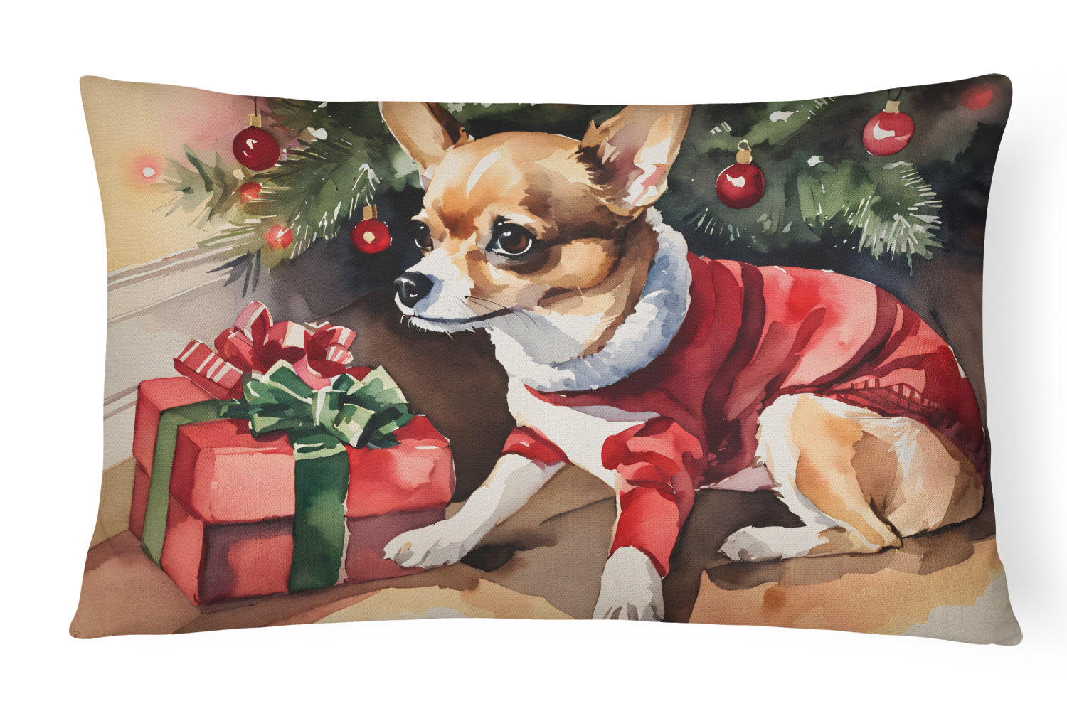 Cozy Christmas Throw Pillow Throw Pillow for Indoor Couch Bed Outdoor Patio Washable, Chihuahua 2630,12Hx16W