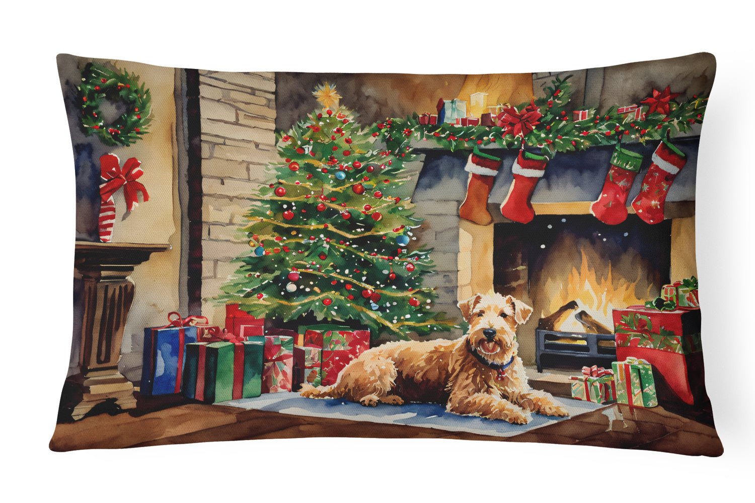 Cozy Christmas Throw Pillow Throw Pillow for Indoor Couch Bed Outdoor Patio Washable, Lakeland Terrier 2698,12Hx16W