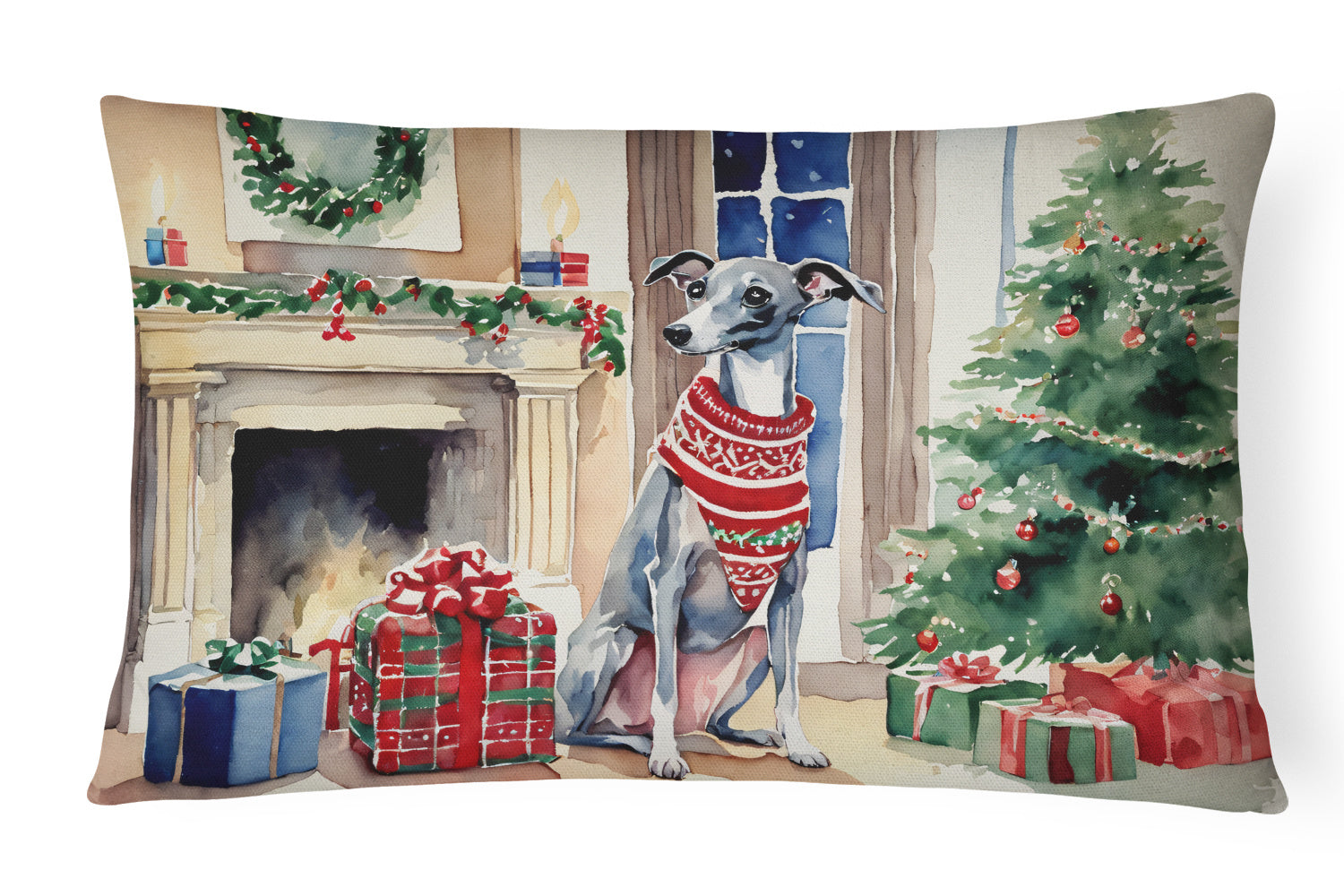 Cozy Christmas Throw Pillow Throw Pillow for Indoor Couch Bed Outdoor Patio Washable, Italian Greyhound 2680,12Hx16W