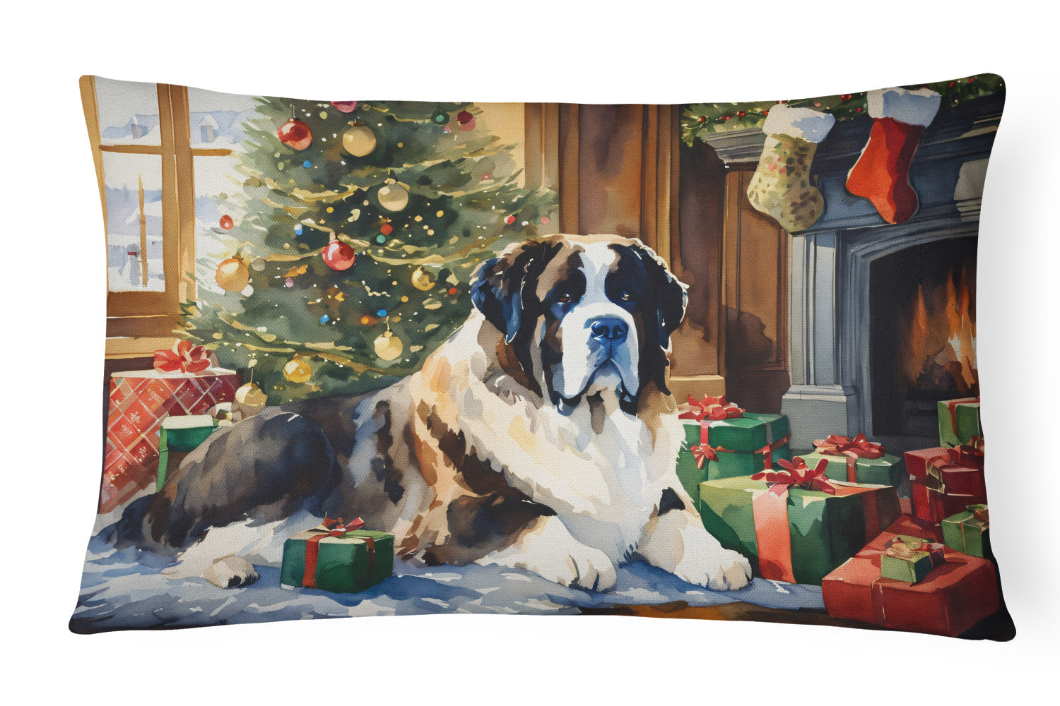 Cozy Christmas Throw Pillow Throw Pillow for Indoor Couch Bed Outdoor Patio Washable, Saint Bernard 2737,12Hx16W