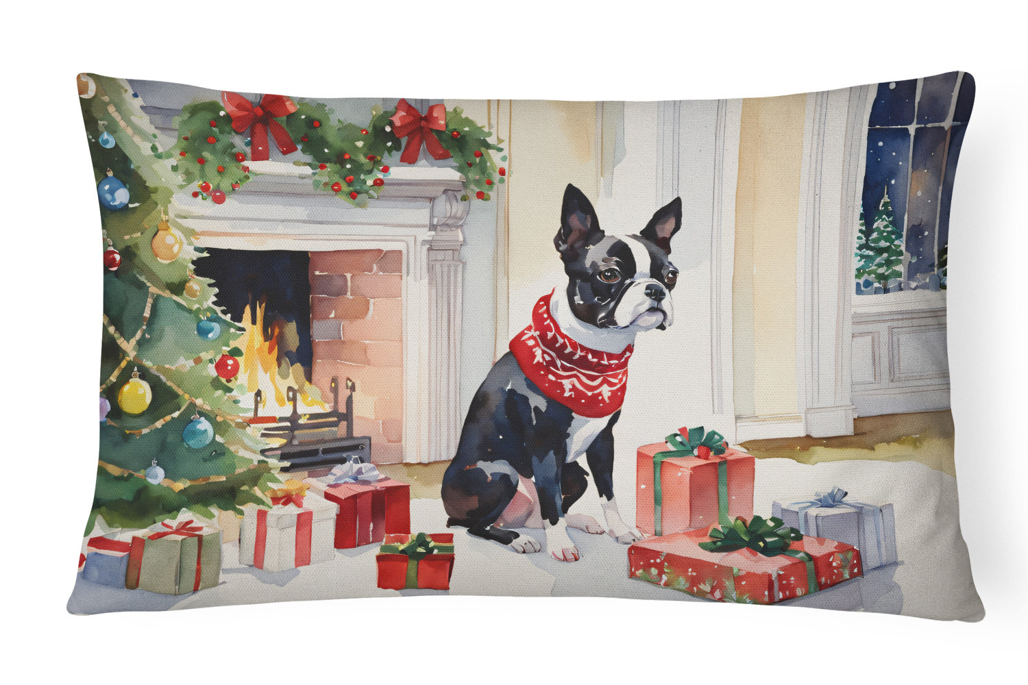 Cozy Christmas Throw Pillow Throw Pillow for Indoor Couch Bed Outdoor Patio Washable, Boston Terrier 2618,12Hx16W