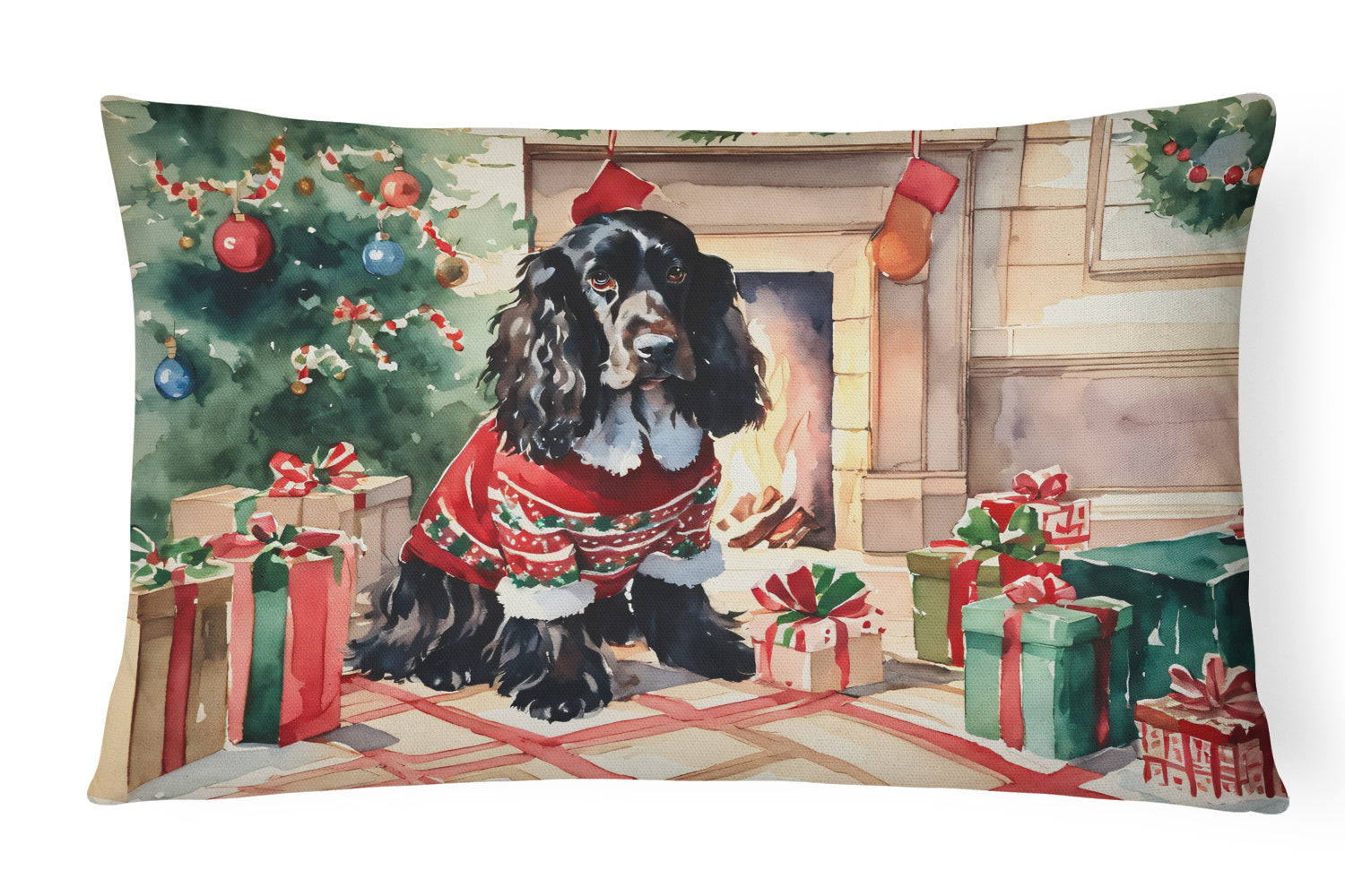 Cozy Christmas Throw Pillow Throw Pillow for Indoor Couch Bed Outdoor Patio Washable, English Cocker Spaniel 2650,12Hx16W