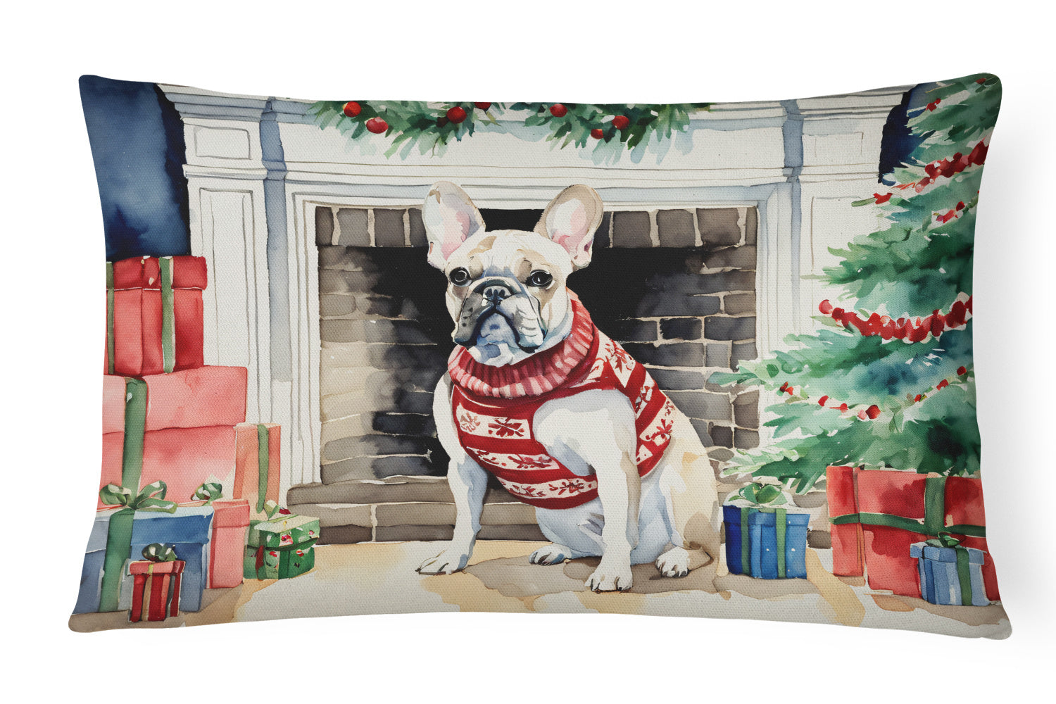 Cozy Christmas Throw Pillow Throw Pillow for Indoor Couch Bed Outdoor Patio Washable, French Bulldog 2660,12Hx16W