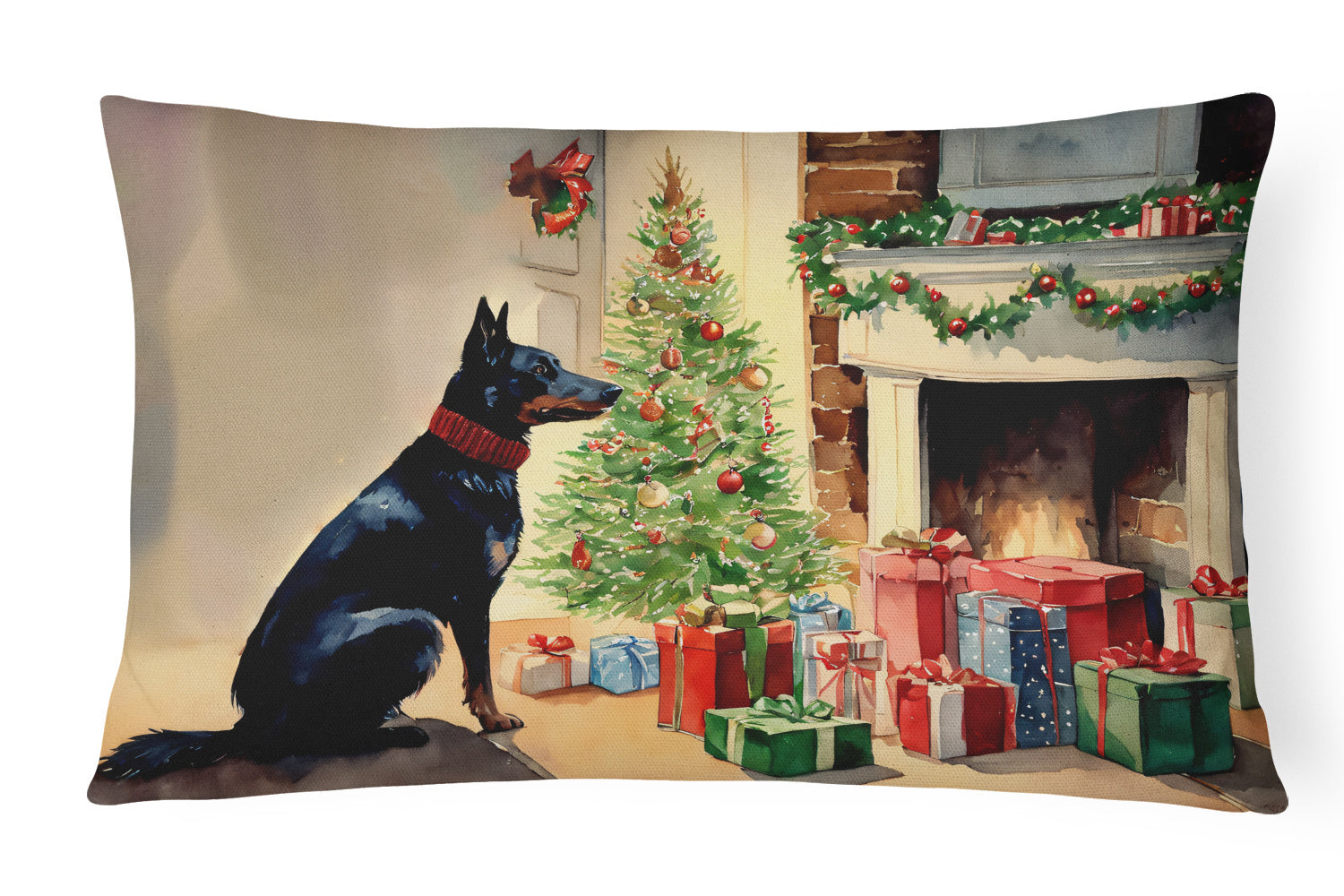 Cozy Christmas Throw Pillow Throw Pillow for Indoor Couch Bed Outdoor Patio Washable, Australian Kelpie 2599,12Hx16W