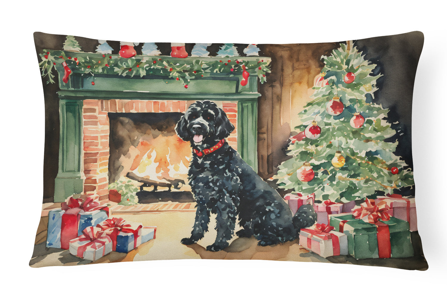 Cozy Christmas Throw Pillow Throw Pillow for Indoor Couch Bed Outdoor Patio Washable, Portuguese Water Dog 2729,12Hx16W