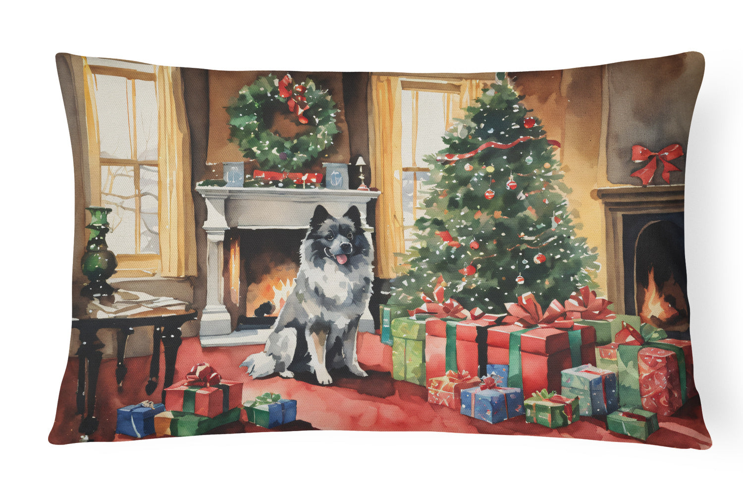 Cozy Christmas Throw Pillow Throw Pillow for Indoor Couch Bed Outdoor Patio Washable, Keeshond 2690,12Hx16W