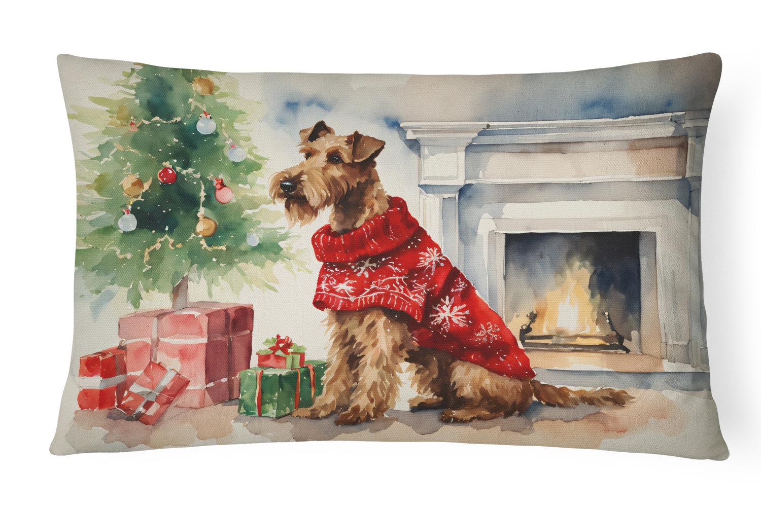 Cozy Christmas Throw Pillow Throw Pillow for Indoor Couch Bed Outdoor Patio Washable, Irish Terrier 2678,12Hx16W