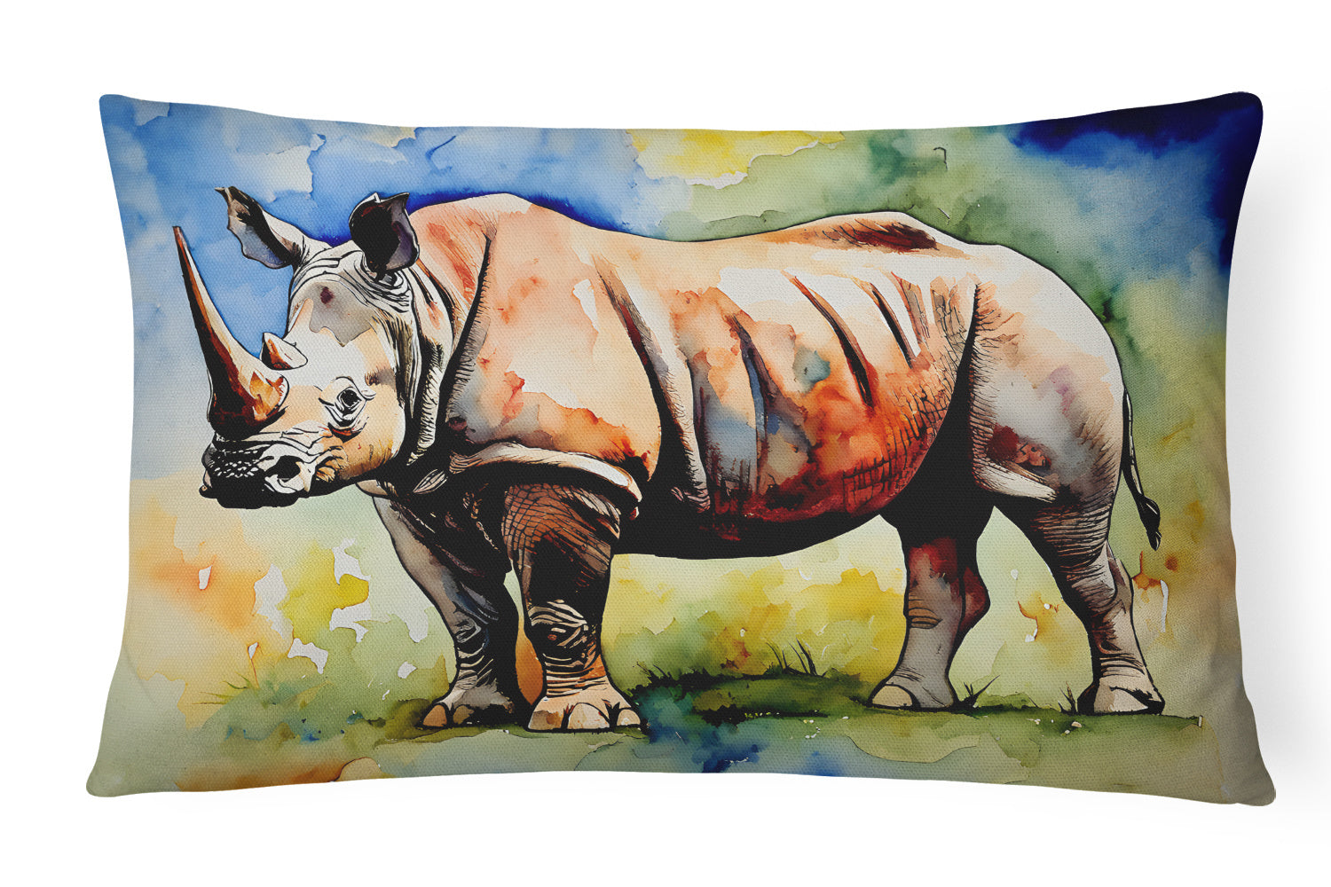 NEW Watercolor Wildlife Throw Pillow Throw Pillow for Indoor Couch Bed Outdoor Patio Washable, Rhinoceros 2982,12Hx16W