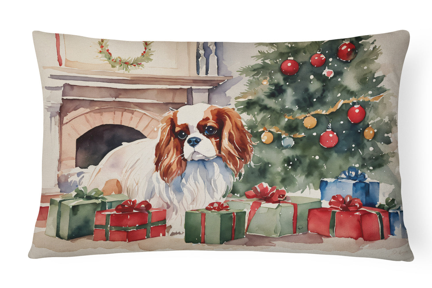 Cozy Christmas Throw Pillow Throw Pillow for Indoor Couch Bed Outdoor Patio Washable, Cavalier Spaniel 2627,12Hx16W