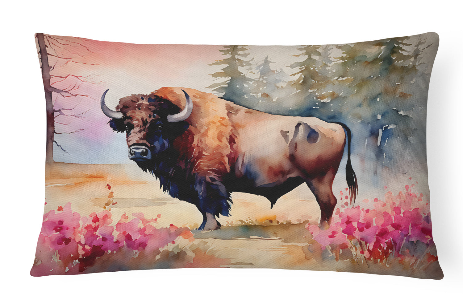 NEW Watercolor Wildlife Throw Pillow Throw Pillow for Indoor Couch Bed Outdoor Patio Washable, Wood Bison 3012,12Hx16W