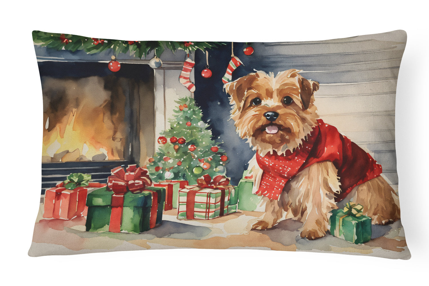 Cozy Christmas Throw Pillow Throw Pillow for Indoor Couch Bed Outdoor Patio Washable, Norfolk Terrier 2710,12Hx16W