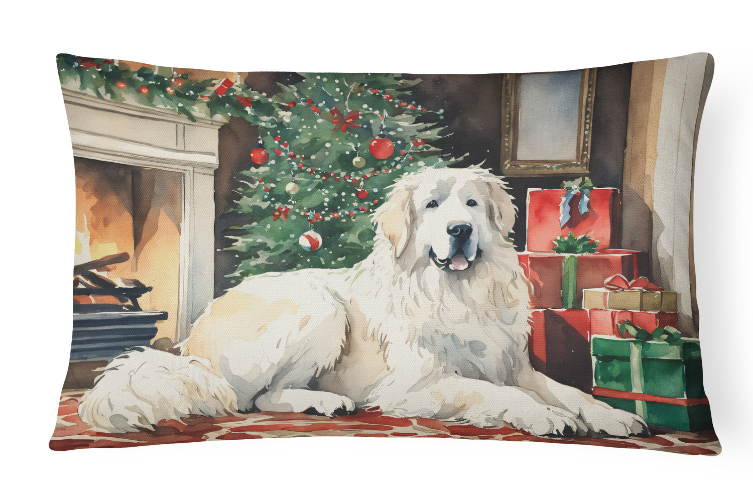 Cozy Christmas Throw Pillow Throw Pillow for Indoor Couch Bed Outdoor Patio Washable, Great Pyrenees 2671,12Hx16W