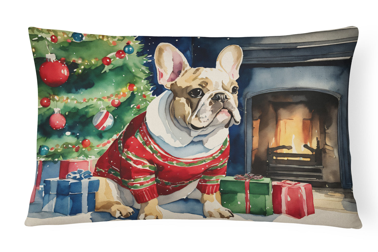 Cozy Christmas Throw Pillow Throw Pillow for Indoor Couch Bed Outdoor Patio Washable, French Bulldog 2661,12Hx16W