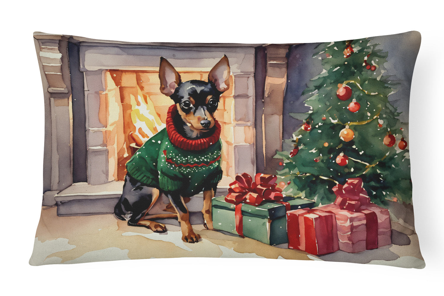 Cozy Christmas Throw Pillow Throw Pillow for Indoor Couch Bed Outdoor Patio Washable, Miniature Pinscher 2705,12Hx16W