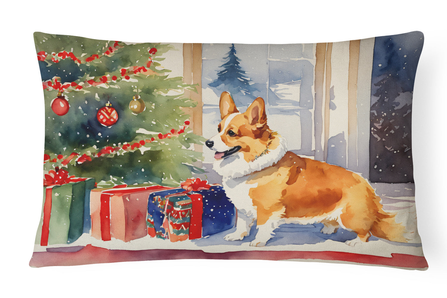 Cozy Christmas Throw Pillow Throw Pillow for Indoor Couch Bed Outdoor Patio Washable, Corgi 2638,12Hx16W